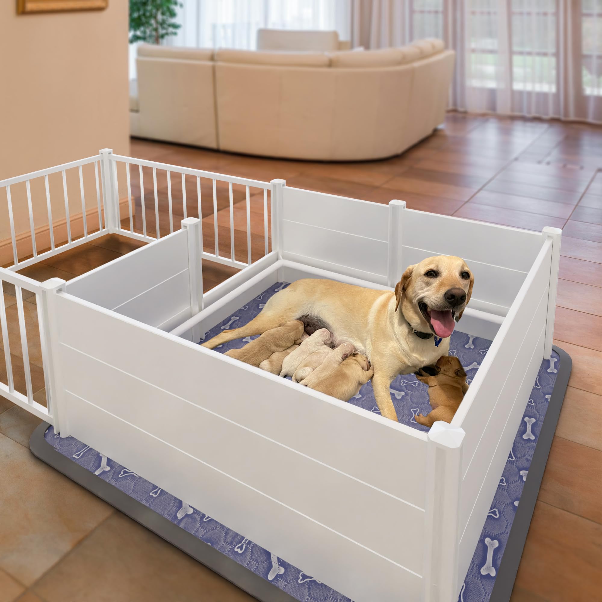 Exroo Whelping Box,Whelping Box For Dogs With Washable Puppy Pads, Double Rooms Whelping Pen For Large Breed Dogs,Indoor Whelpin