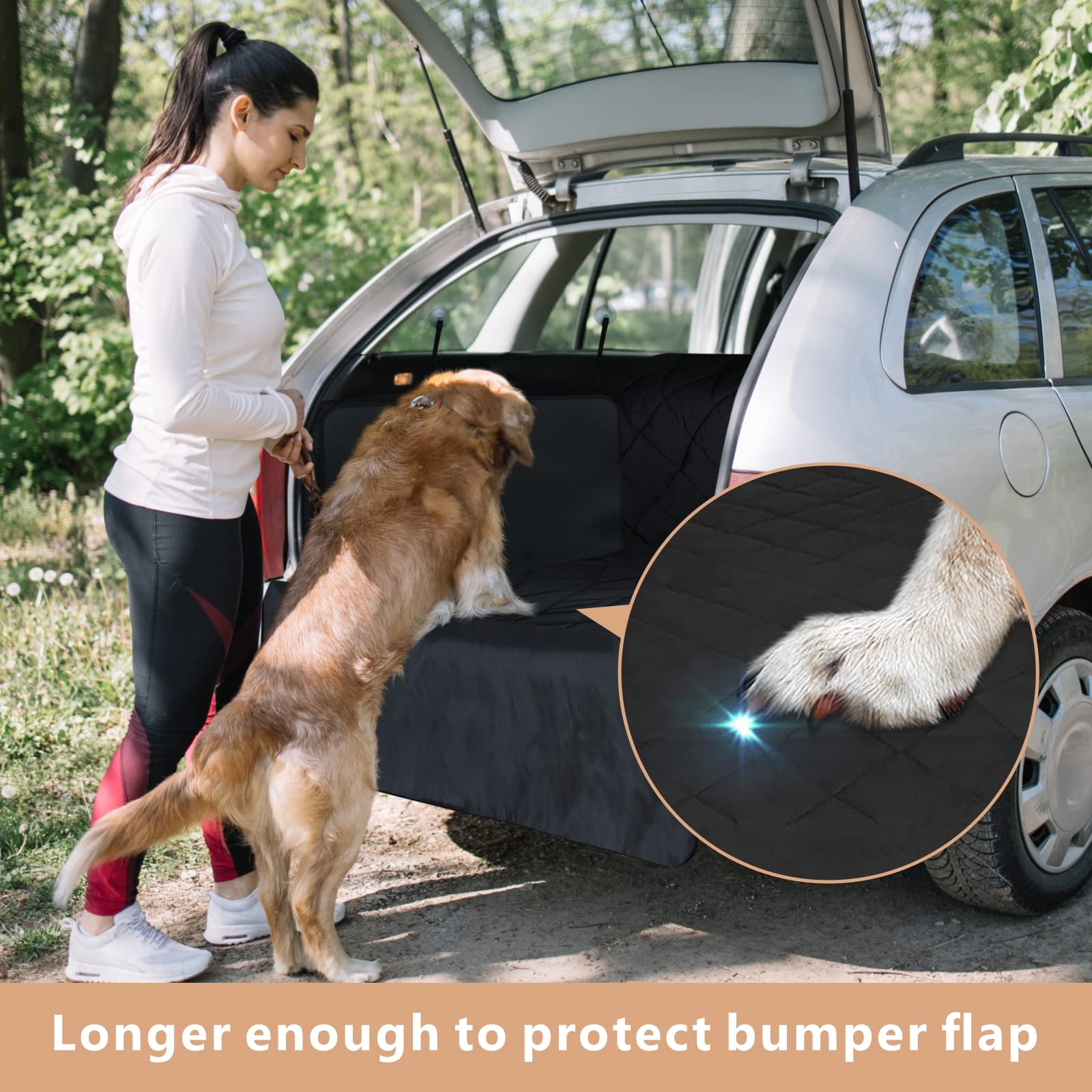 F-Color Suv Cargo Liner For Dogs - Waterproof Pet Cargo Liner, Comfort Dog Cargo Cover With Bumper Flap Protector, Scrachproof Non-Slip Universal Fit Suvs Sedans Trunks Vans, Black