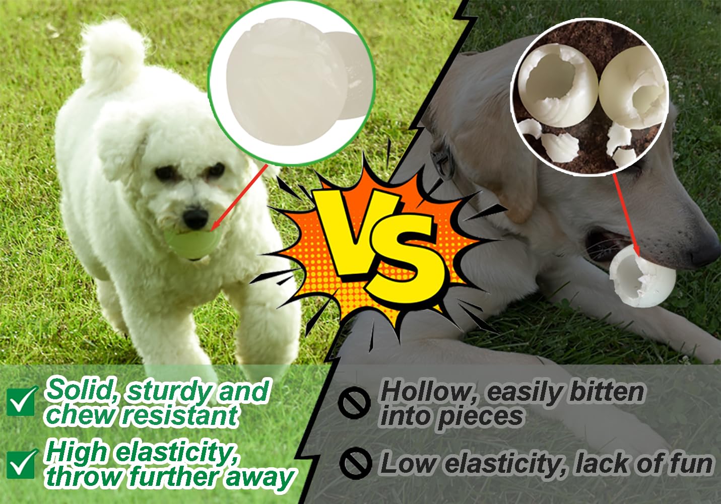Vitalili 2 Pcs Glowing Fetch Ball For Dogs - Rubber Toy Water Ball, High Bounce Training Chew Resistant For 60+ Lbs Belgian Mali
