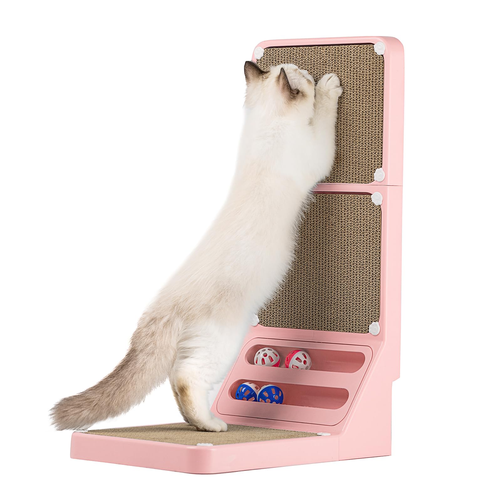 Goosheep L Shaped Cat Scratcher With Replacement Pads - Wall Scratching Board & Ball For Indoor Cats - Pink