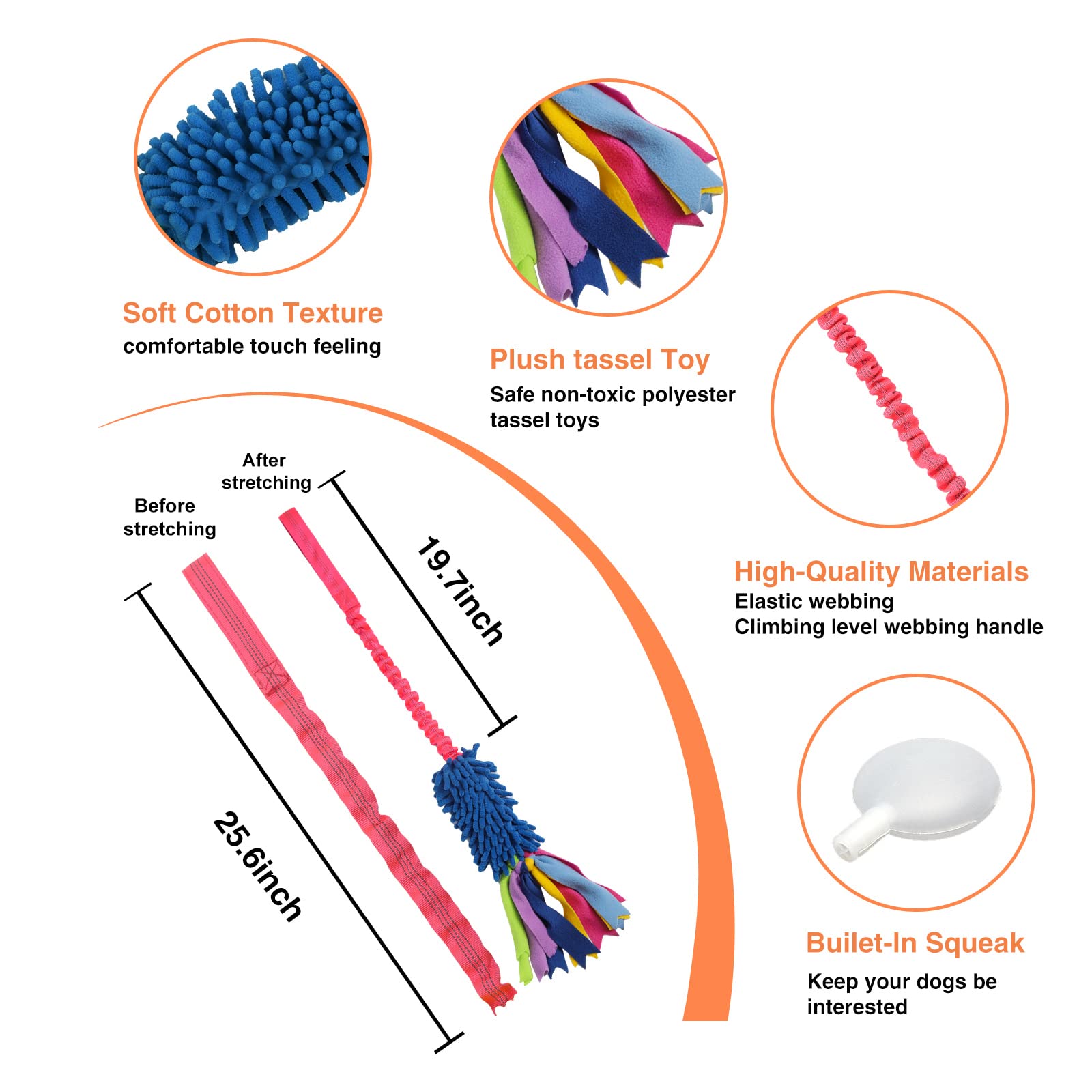 wodoca Dog Tug Toy - Durable Chenille Rope with Squeak - Ideal for Aggressive Chewers, Large Size - Blue Chenille & Red Webbing