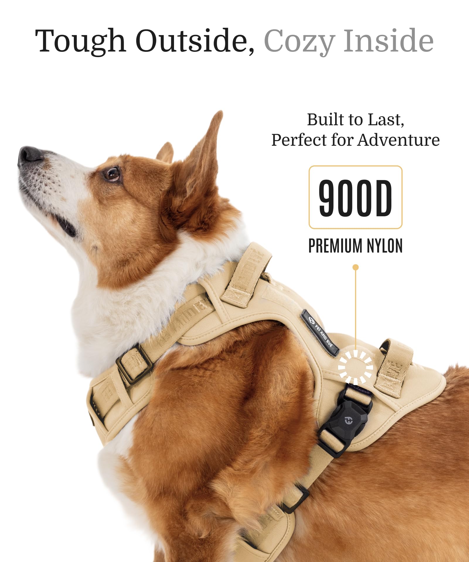 2025 New Edition, Fei & Eve Magease Dog Harness -Patented Magnetic Buckles | 3-Point No-Pull Control | Heavy-Duty 900D Nylon | D