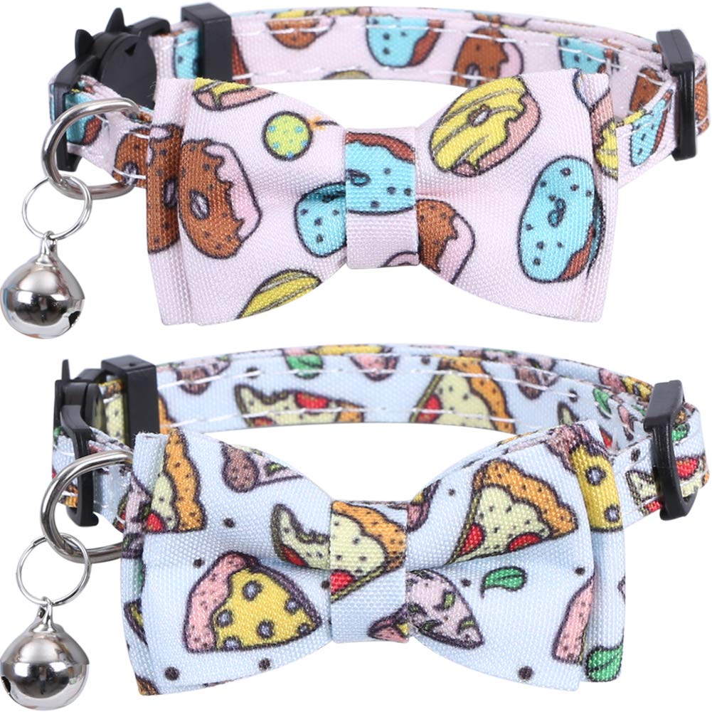 2 Pack/Set Cat Collar Breakaway With Cute Bow Tie And Bell For Kitty Adjustable Safety