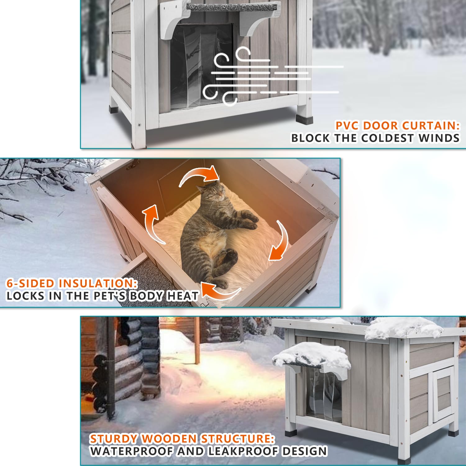 Ketive Insulated Cat House Outdoor Cat Shelter for Feral Cats in Winter,All-Round Foam Insulation Weatherproof Wooden Cat Houses