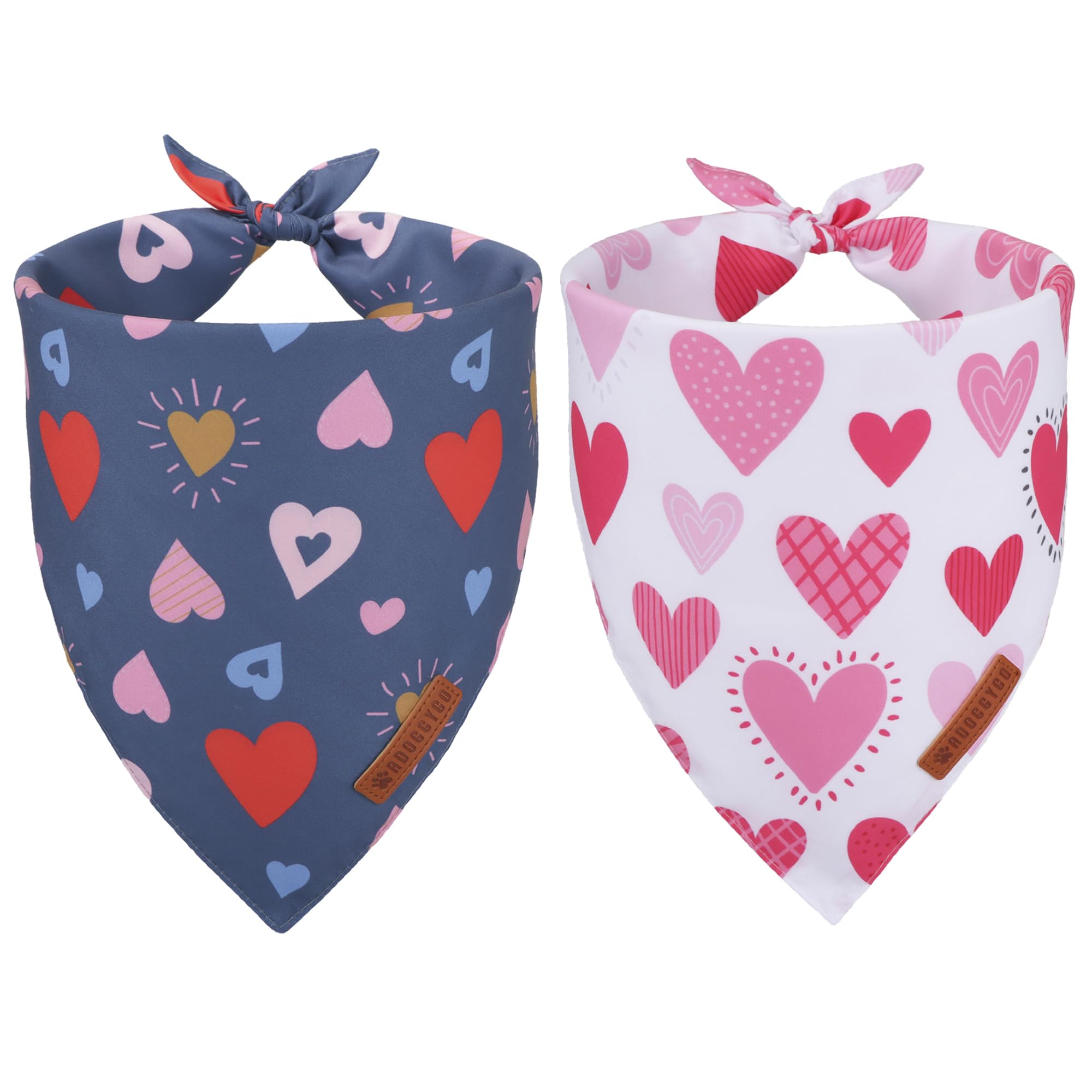 ADOGGYGO Valentine Dog Bandana, Colorful Heart Pet Scarf, Multi Size Offered, White Blue Valentine Heart Bandanas for Large and 