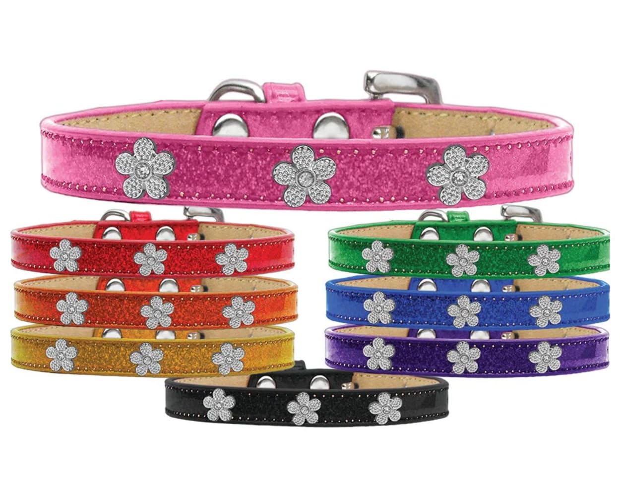 Dog, Puppy & Pet Widget Ice Cream Collar, Silver Flower Pink 16