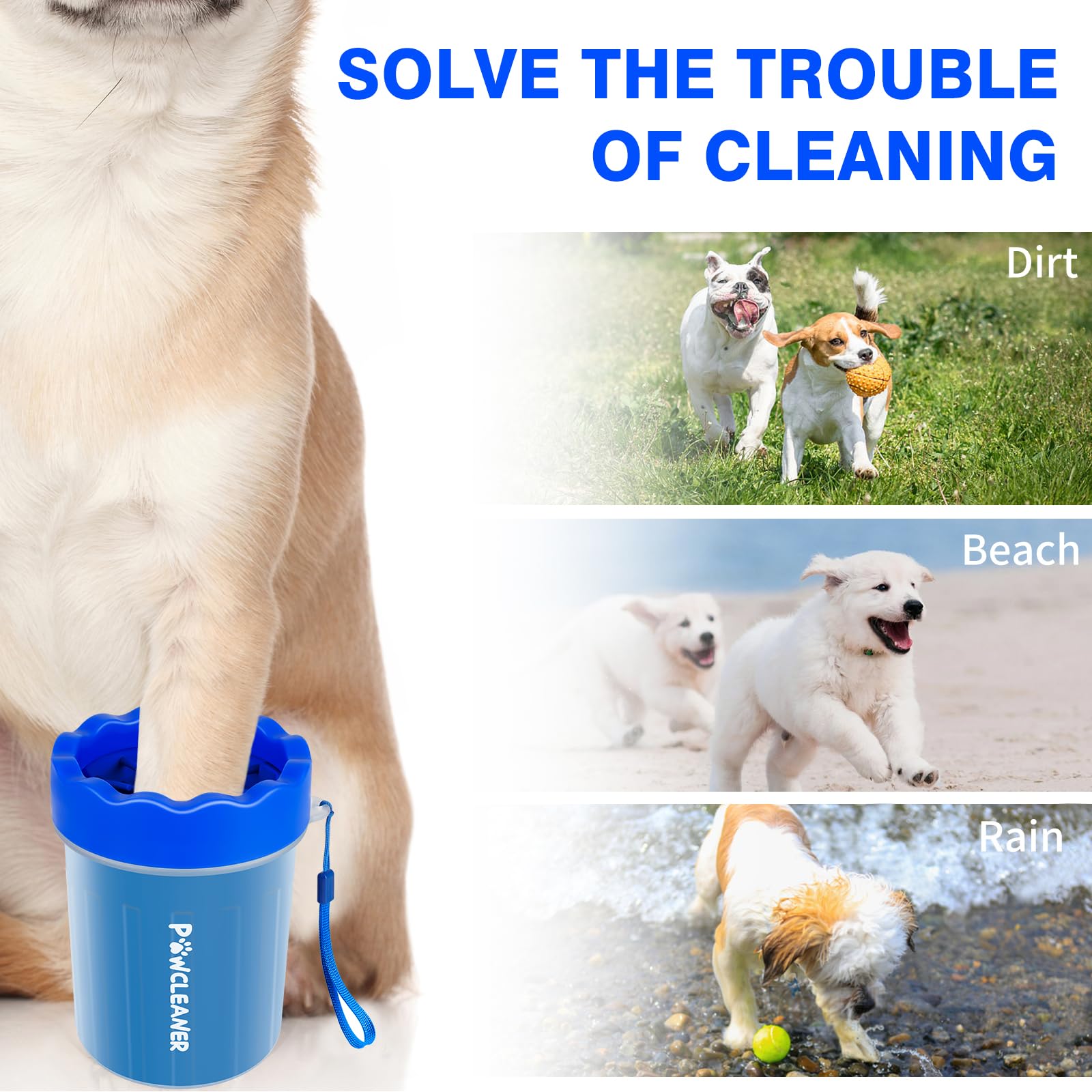 Dog Paw Cleaner For Dogs, (With 3Pcs Absorbent Towels & Adjustable Bath Brush) Dog Paw Washer, Pet Foot Cleaner (Deep Blue, Smal