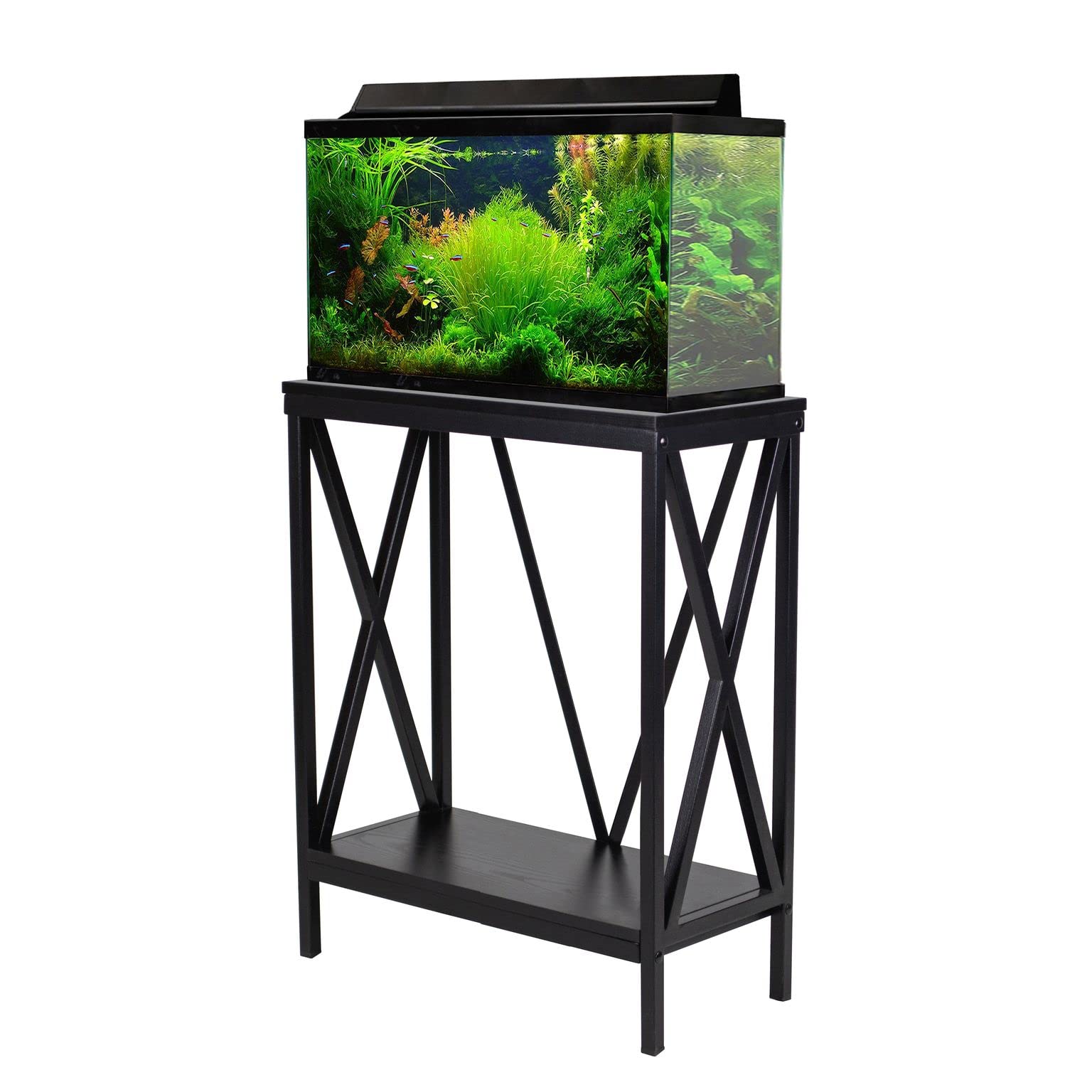 Aquatic Fundamentals 20 Gallon Metal/Wood, Aquarium Stand, Console Table, 24.2 L x 28 W, Black