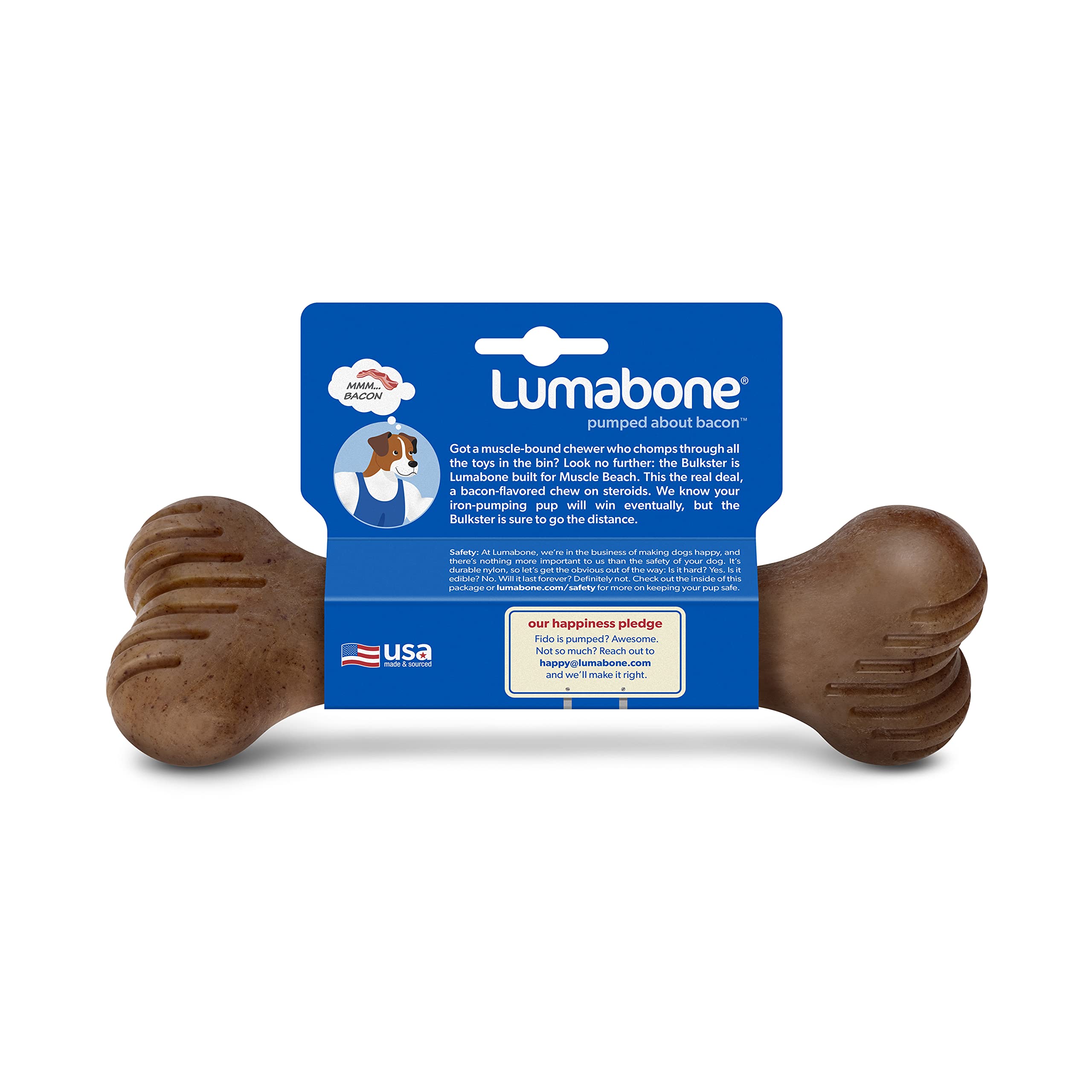 Lumabone Bulkster Durable Chew Toy For Aggressive Chewers, Real Bacon, Made In Usa, Large