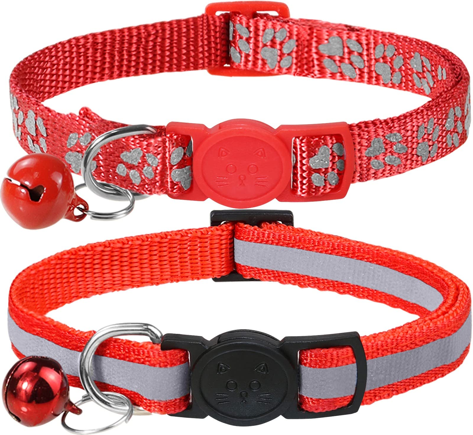 Taglory Reflective Cat Collars Breakaway With Bell, 2 Pack Girl Boy Pet Kitten Collar Adjustable 6-8 Inch, Red