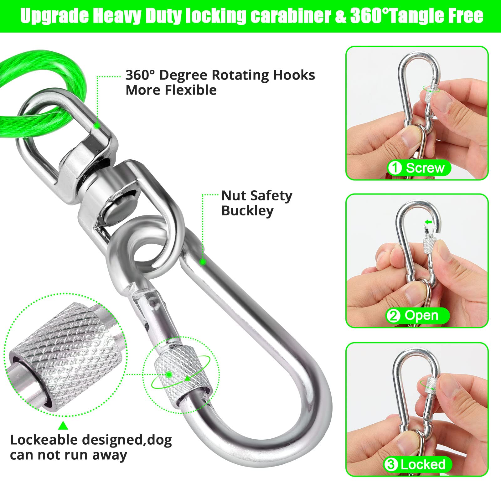 Jenico Dog Tie Out Cable, 10/15/20/30/40/50/70/100/150Ft Dog Runner Cable With Swivel Hook And Shock Spring, Dog Leash Run Tethe