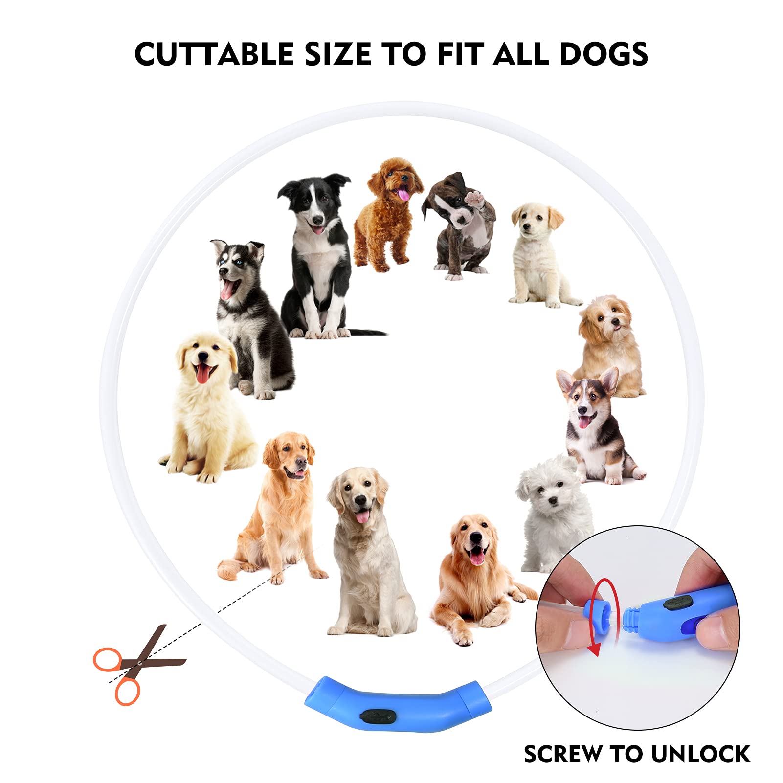 NOVKIN LED Dog Collar, Rechargeable Light Up Dog Collars,IP67 Waterproof Dog Lights for Night Walking,Adjustable, Reusable Safet