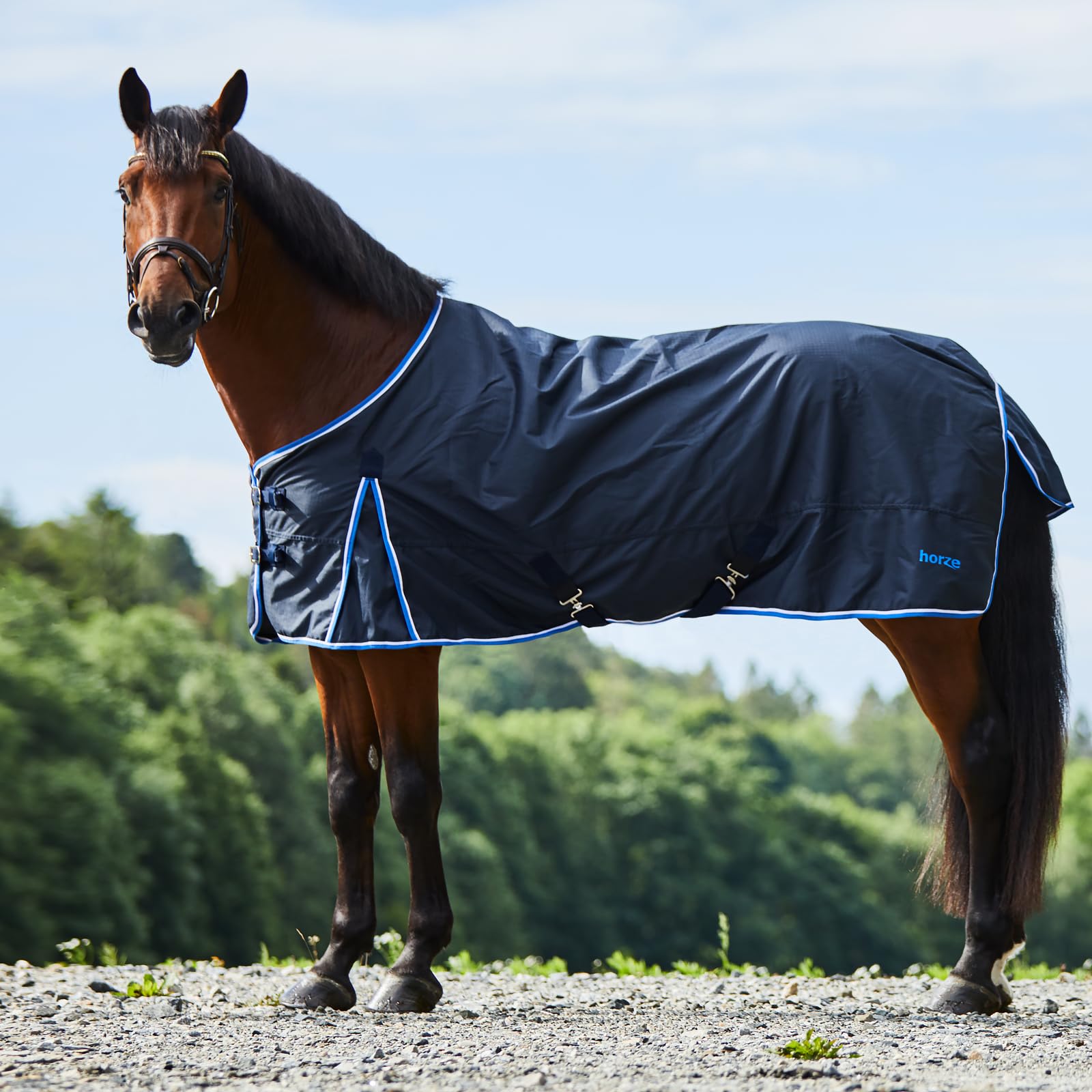 HORZE Glasgow Lightweight Waterproof Horse Turnout Blanket (100g Fill) - Dark Blue - 72 in