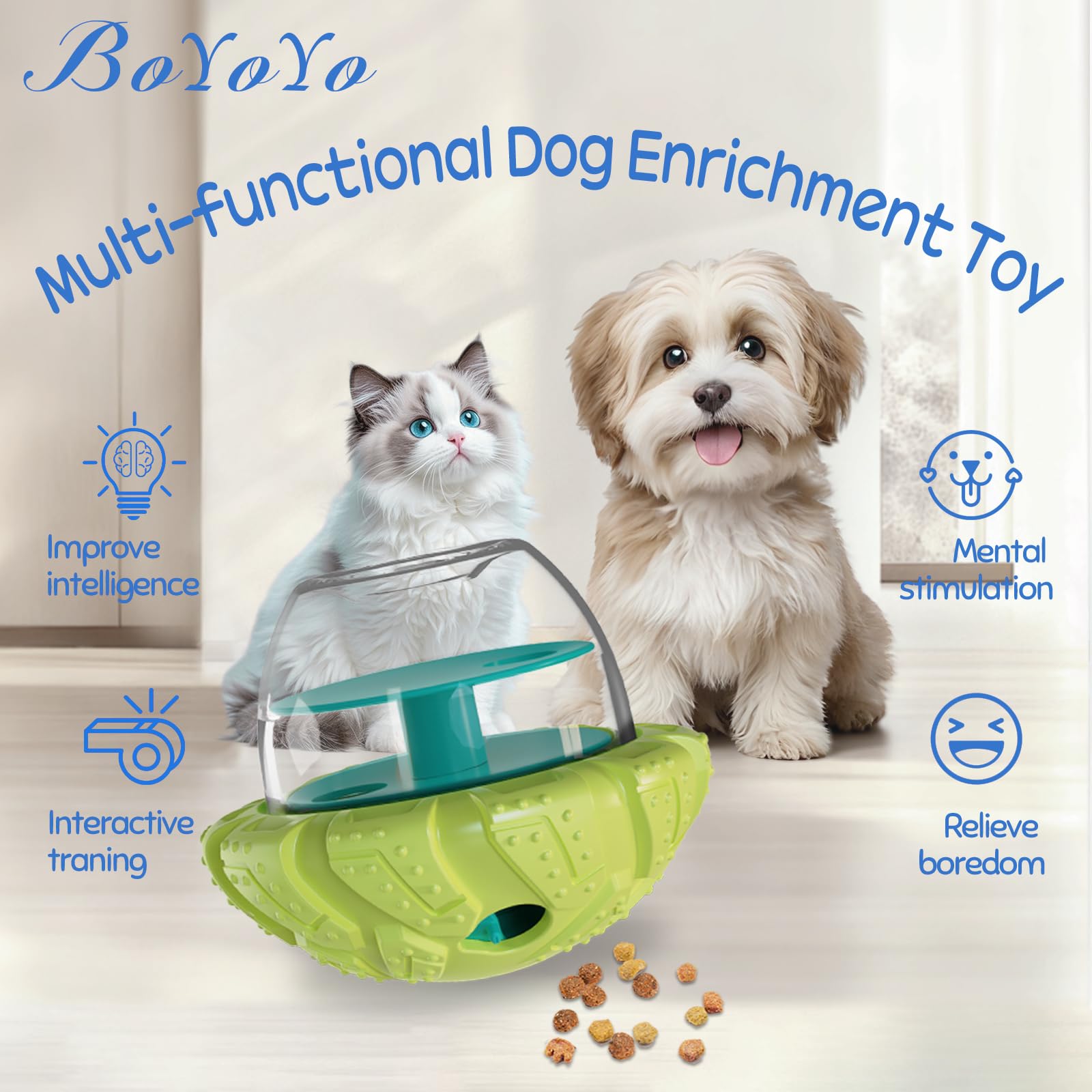 BoYoYo Interactive Dog Puzzle Toy - Cognitive Enrichment, Treat Dispensing, Durable, Easy to Clean, Yellow