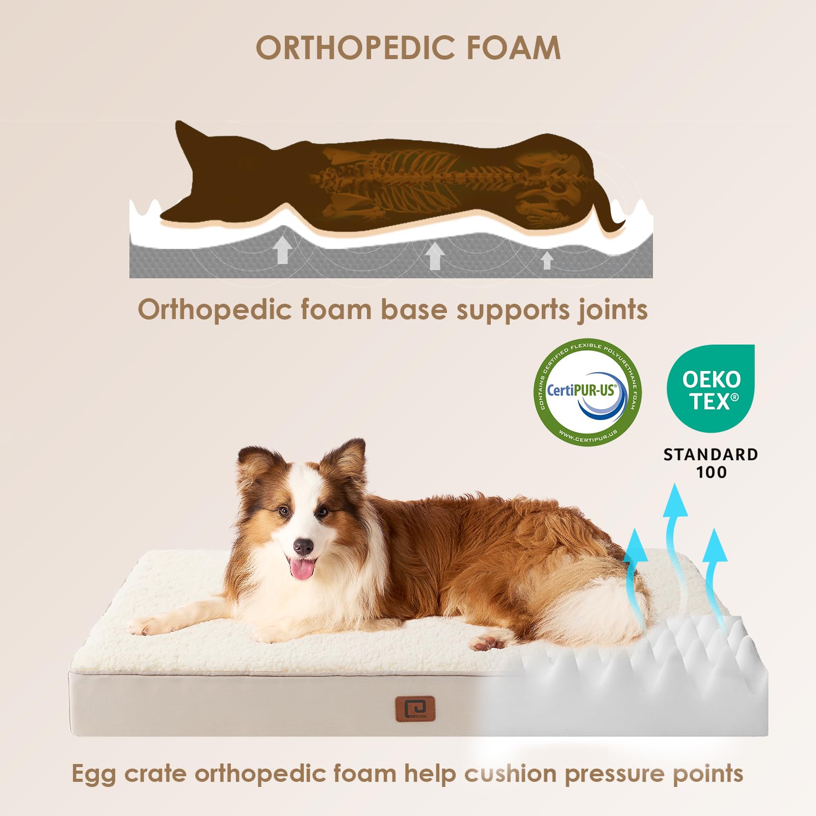 Eheyciga Orthopedic Medium Dog Beds For Small Dogs With Removable Washable Cover For Crate, Camel, 30X20