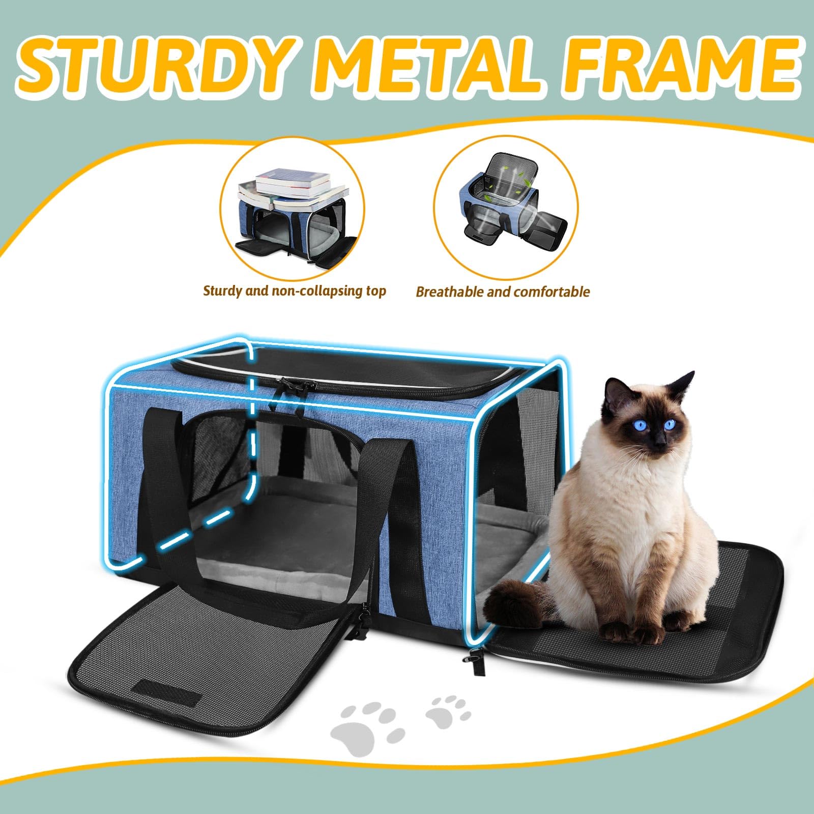 Petskd Pet Carrier 17X12X8.5 Jetblue Allegiant Airline Approved,Pet Travel Carrier Bag For Small Cats And Dogs, Soft Dog Carrier For 1-8 Lbs Pets,Dog Cat Carrier With Safety Lock Zipper(Blue)