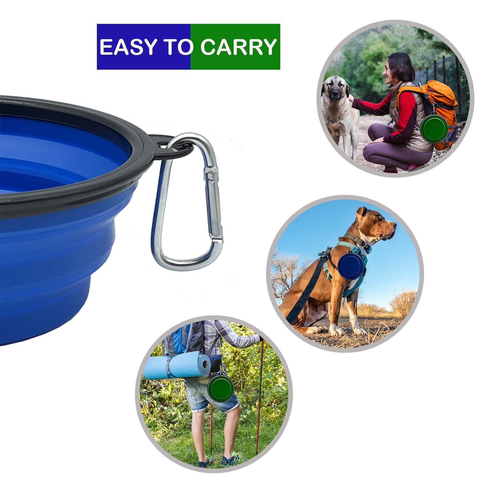 Large Collapsible Dog Bowl 35Oz,2 Pack Portable And Foldable Pet Travel Bowls With 2 Carabiners & Lids For Dogs Cats And Small A