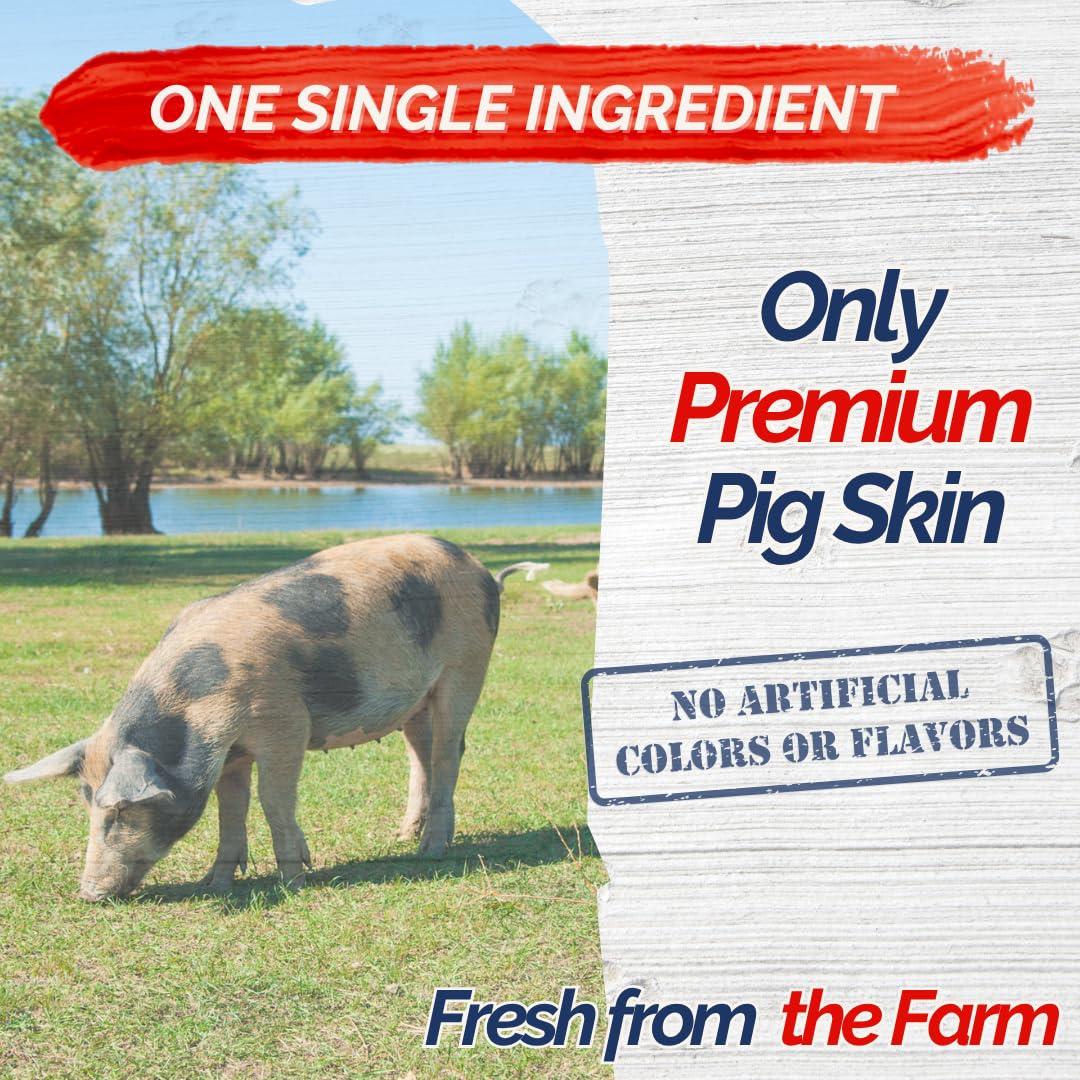Fresh Farms 6 Pack 10-Inch Pork Skin Rolls - Natural Dog Chews for Medium and Large Dogs - Long Lasting, Raw Hide Free, Highly D