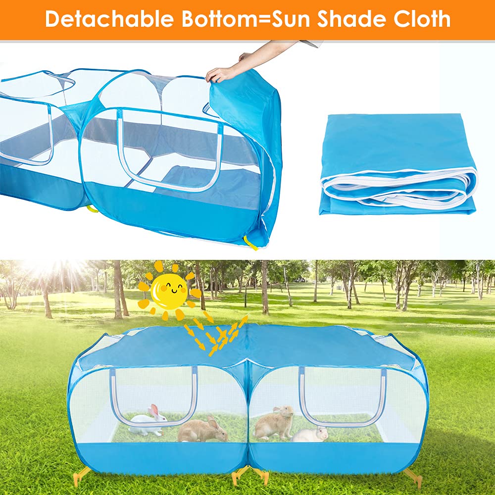 Slowton Small Animals Playpen, Portable Large Chicken Run Coop With Detachable Bottom Breathable Transparent Mesh Walls, Foldabl