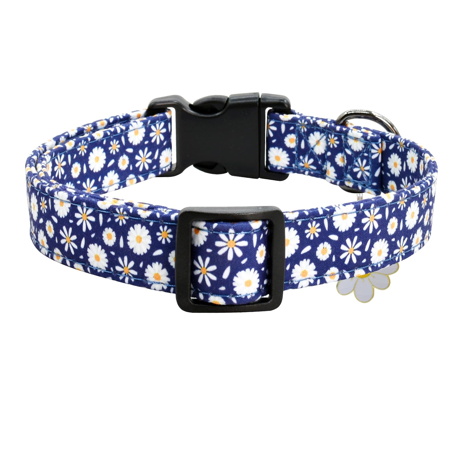 Flower Patterns Dog Collar With Accessories, Soft Cotton Dog Collars For Small Medium Large Female And Male Dogs(Bule Daisy S)
