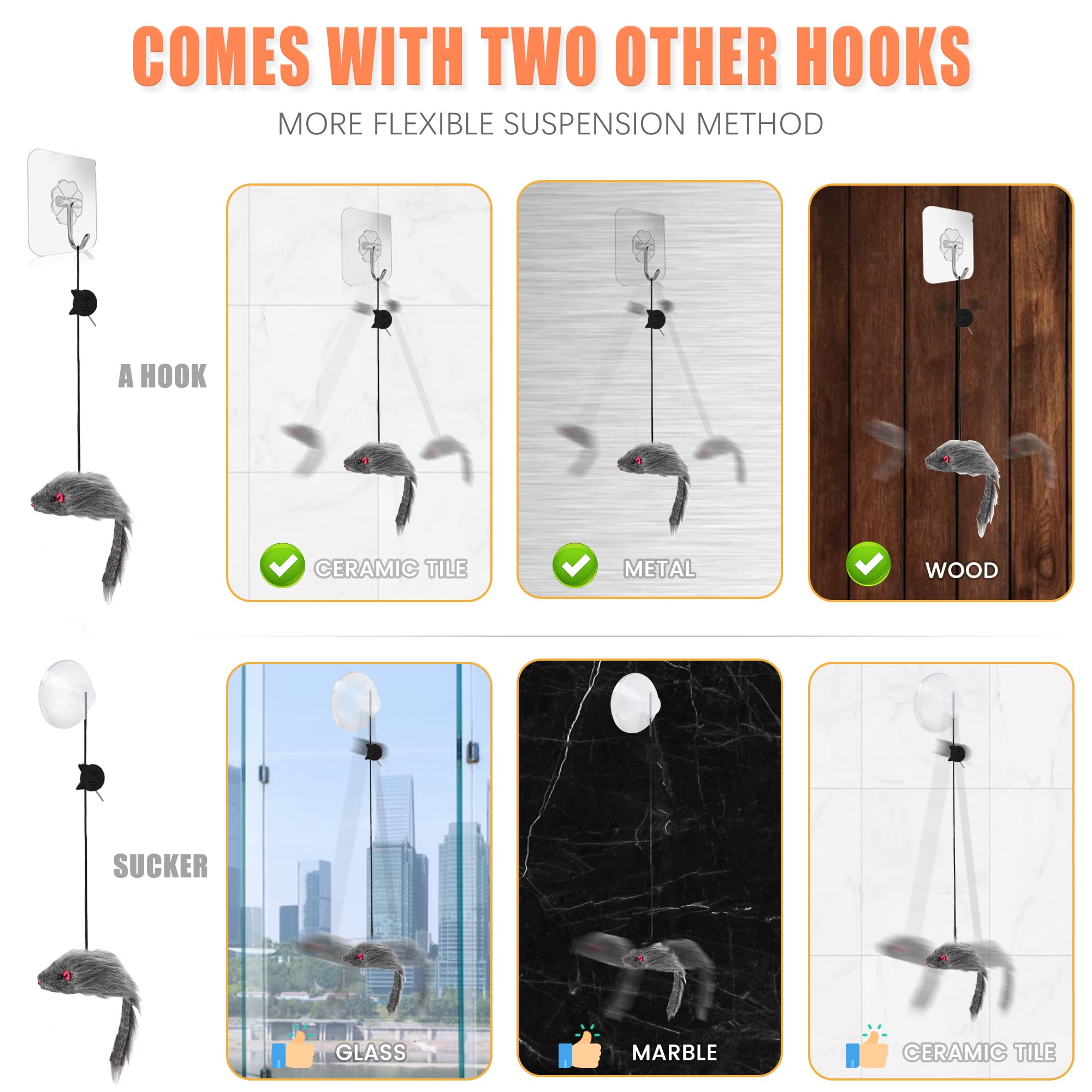 Fynigo Self-Play 3 Ways Hanging Door Cat Mouse Toys For Indoor Cats Kitten,Interactive Cat Mice Toys For Hunting Exercising Eliminating Boredom, For Small Breeds