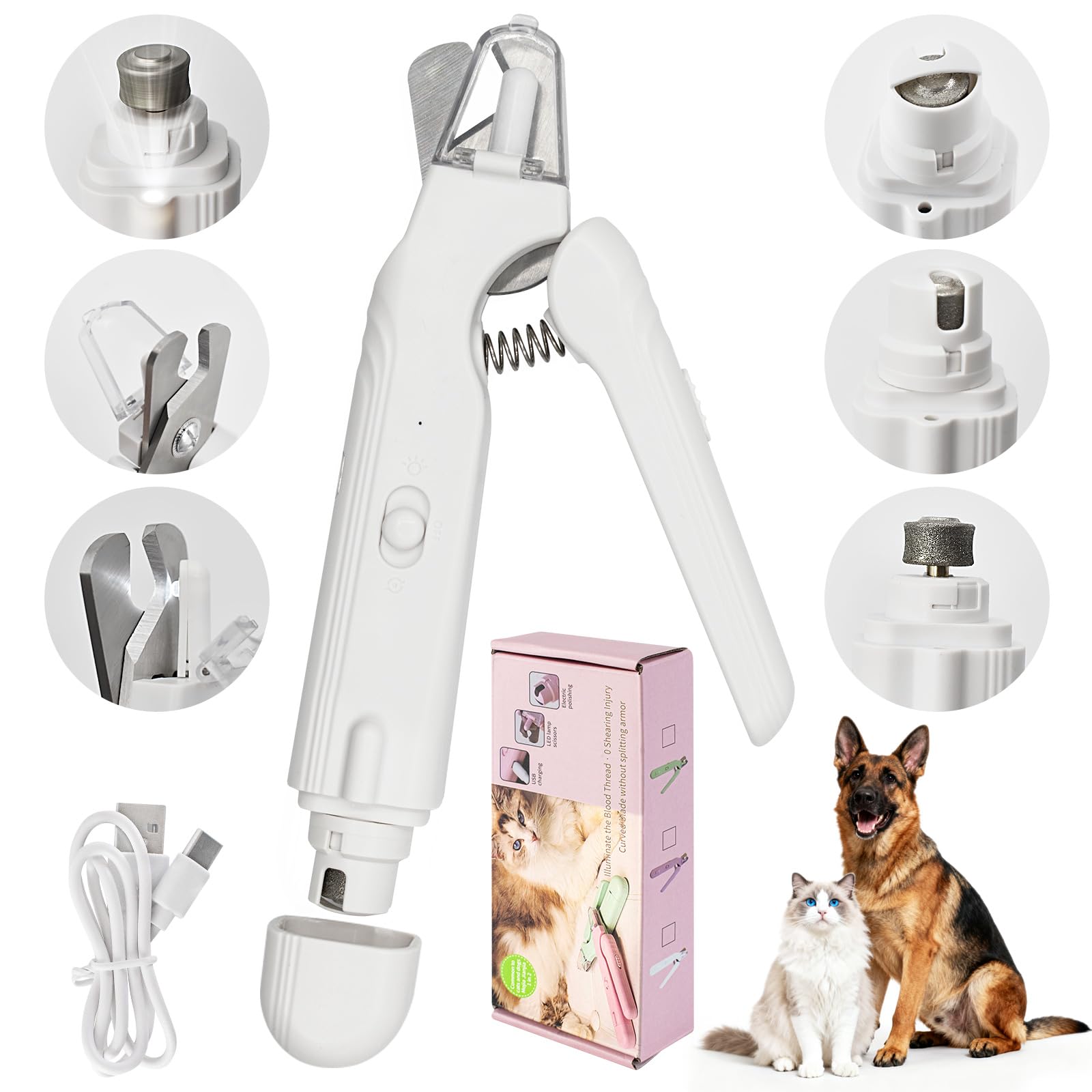 Deisunpet 2-in-1 Led Cat Dog Nail Clipper & Nail Grinder with Lights,Rechargeable Pet Nail Trimmers with Nail File,Protective Gu