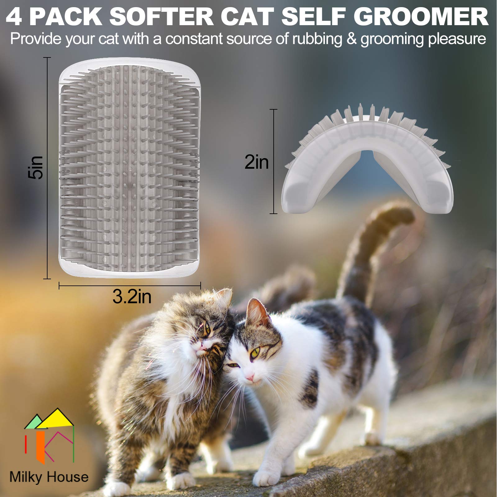 Cat Self Groomer Arch 4Pcs Self Cleaning Slicker Brush Upgraded Cat Brushes Wall Corner For Shedding Grooming, Softer Massager Comb Interactive Toy For Short Long Haired Cats Fur Pets Dog Kitten Puppy