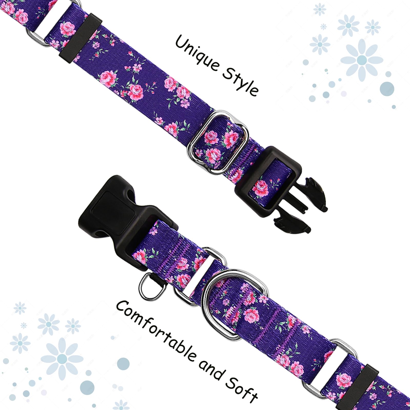 Fidohug Martingale Collar For Dogs With Buckle Purple Floral Girl Female Soft Nylon Dog Collars For Extra Large Dogs (Purple Flo