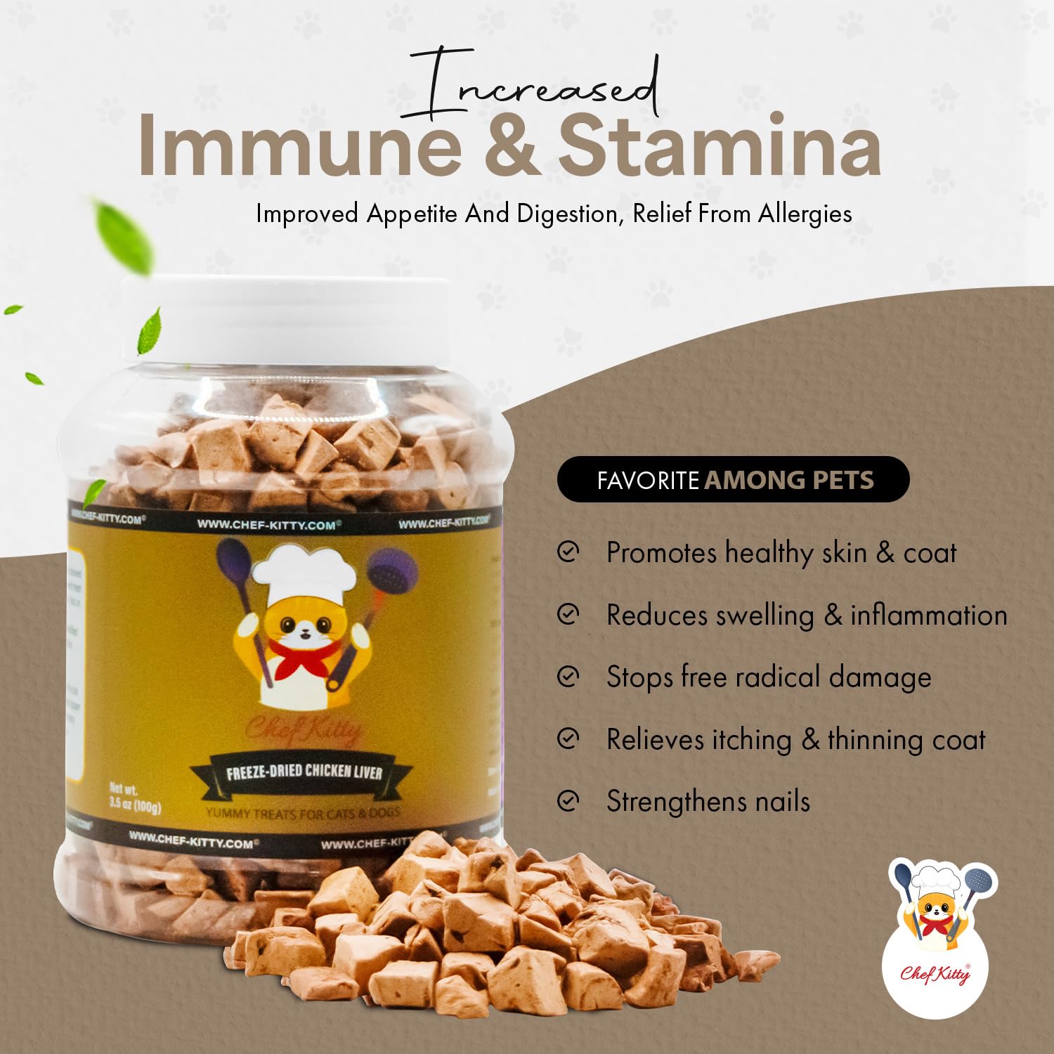 Chef Kitty Freeze-Dried Chicken Liver Treats for Cats & Dogs - 100% Human Grade, Single Ingredient, High-Protein, Healthy Snack