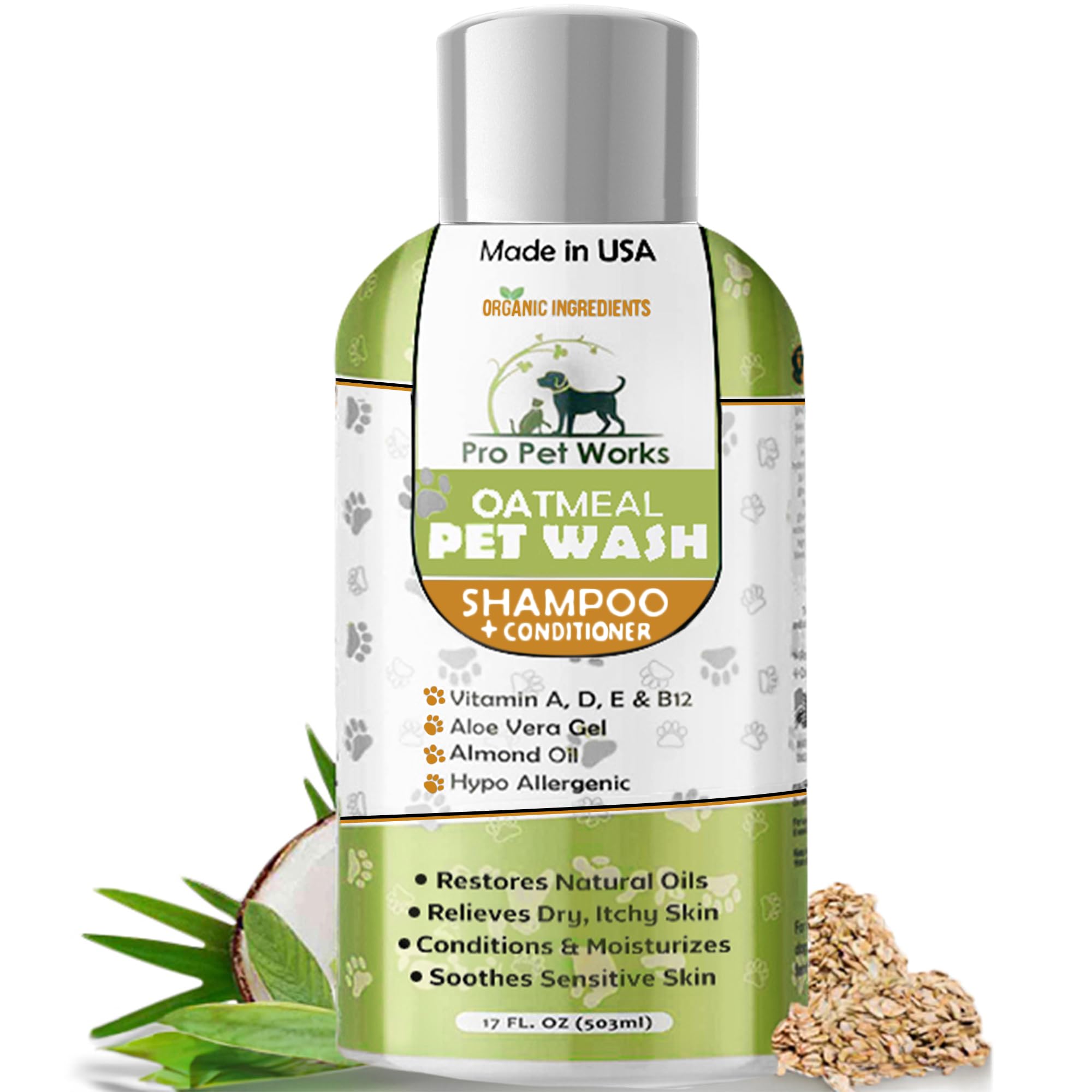 Oatmeal Dog Shampoo & Conditioner 17oz [USA] 5 in 1 Plant-Based Organic Sulfate-Free Soap-Free-Tearless Moisturizer for Dandruff