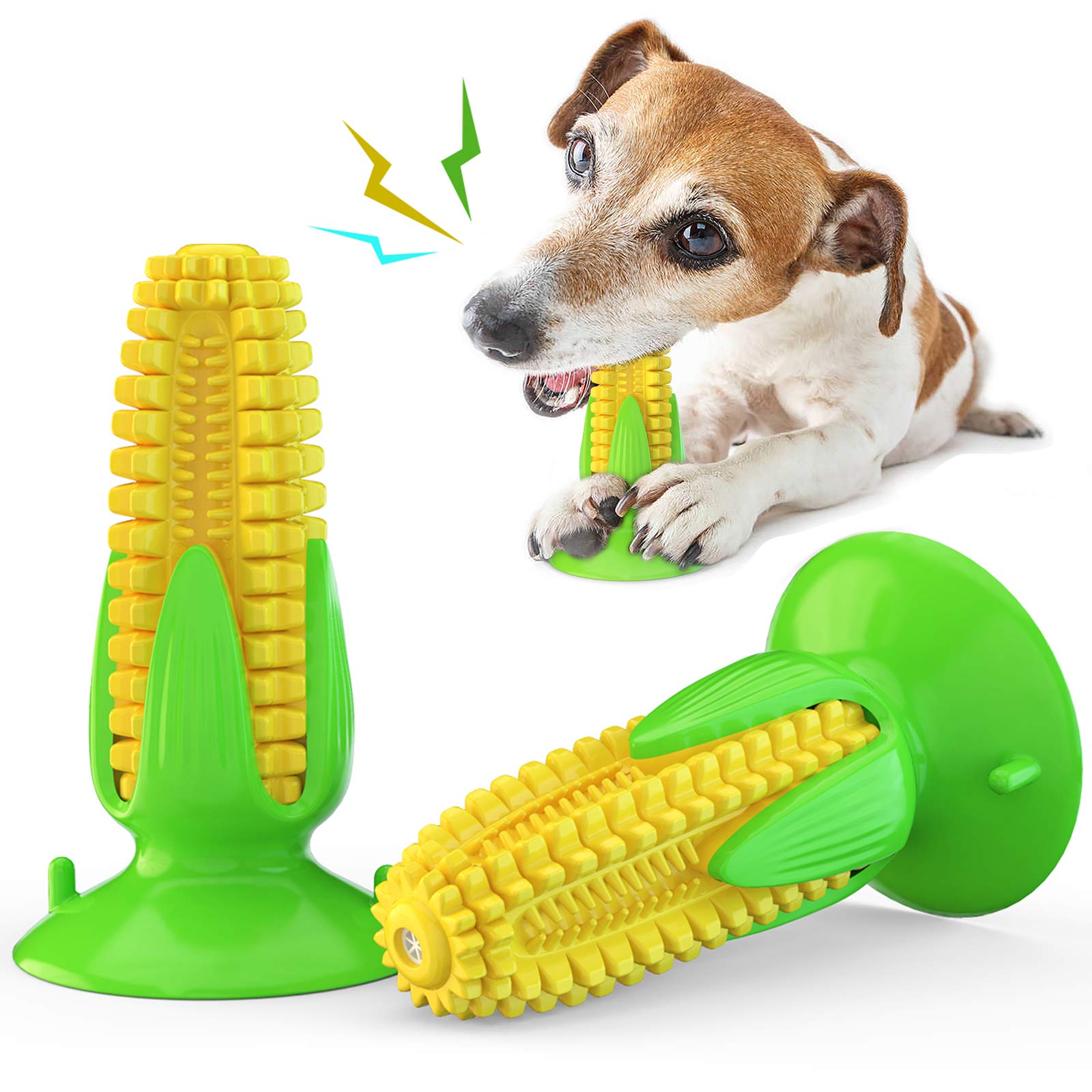 Carllg Puppy Teething Chew Toys, Dog Chew Toys - Corn Stick Tough Toys For Training And Cleaning Teeth, Squeaky Suction Cup Toothbrush Interactive Toy For Small Medium Dog