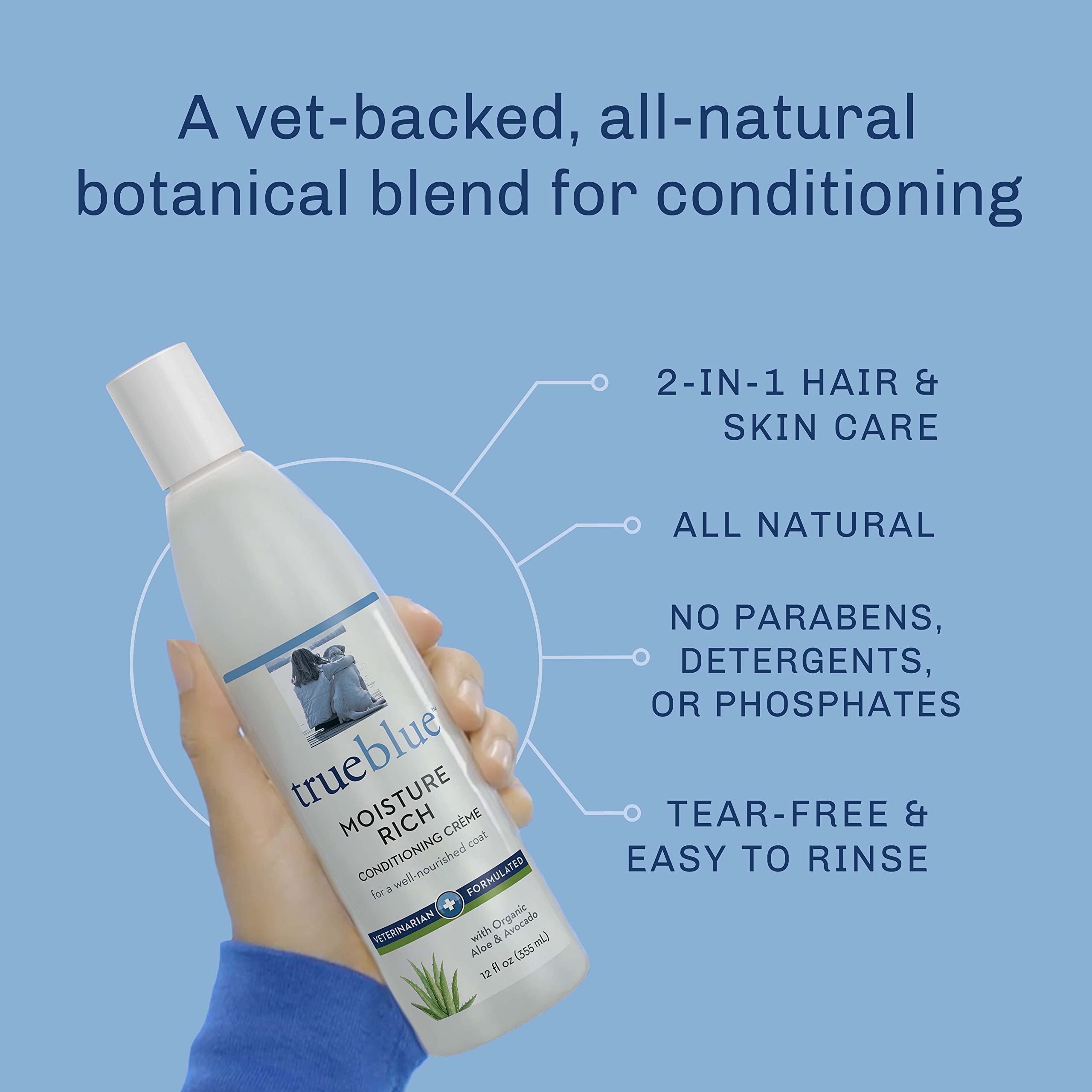 Trueblue Aloe & Avocado Moisture-Rich Conditioning Dog Crème – Conditioner Cream For Dogs, Puppies - Deodorizing, Moisturizing, Tearless – Toxin Free, Natural Botanical Blend – 12 Fl. Oz.