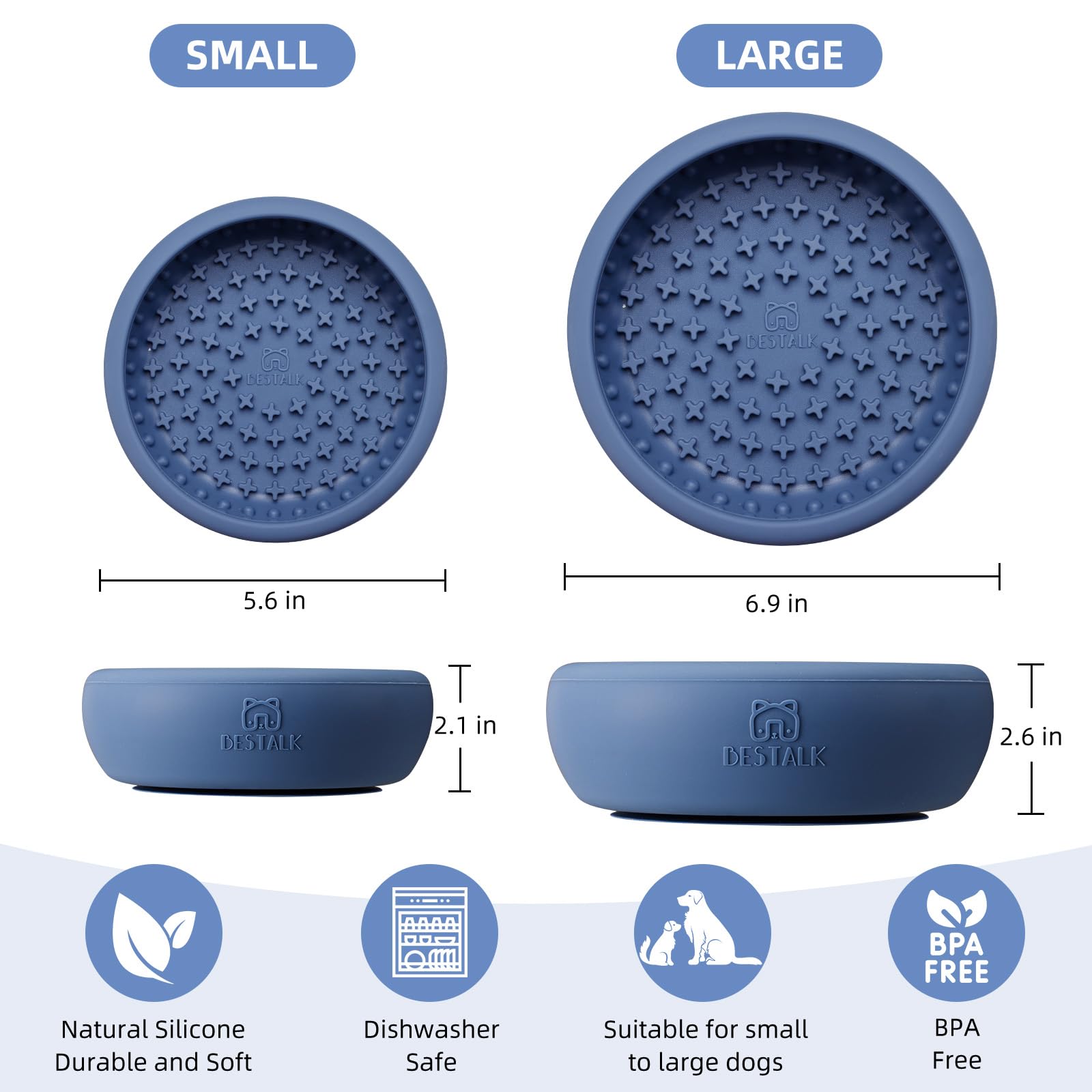 Bestalk Dog Lick Bowl, Large Non-Slip Silicone Mat for Anxiety Relief, Dark Blue, Dishwasher Safe