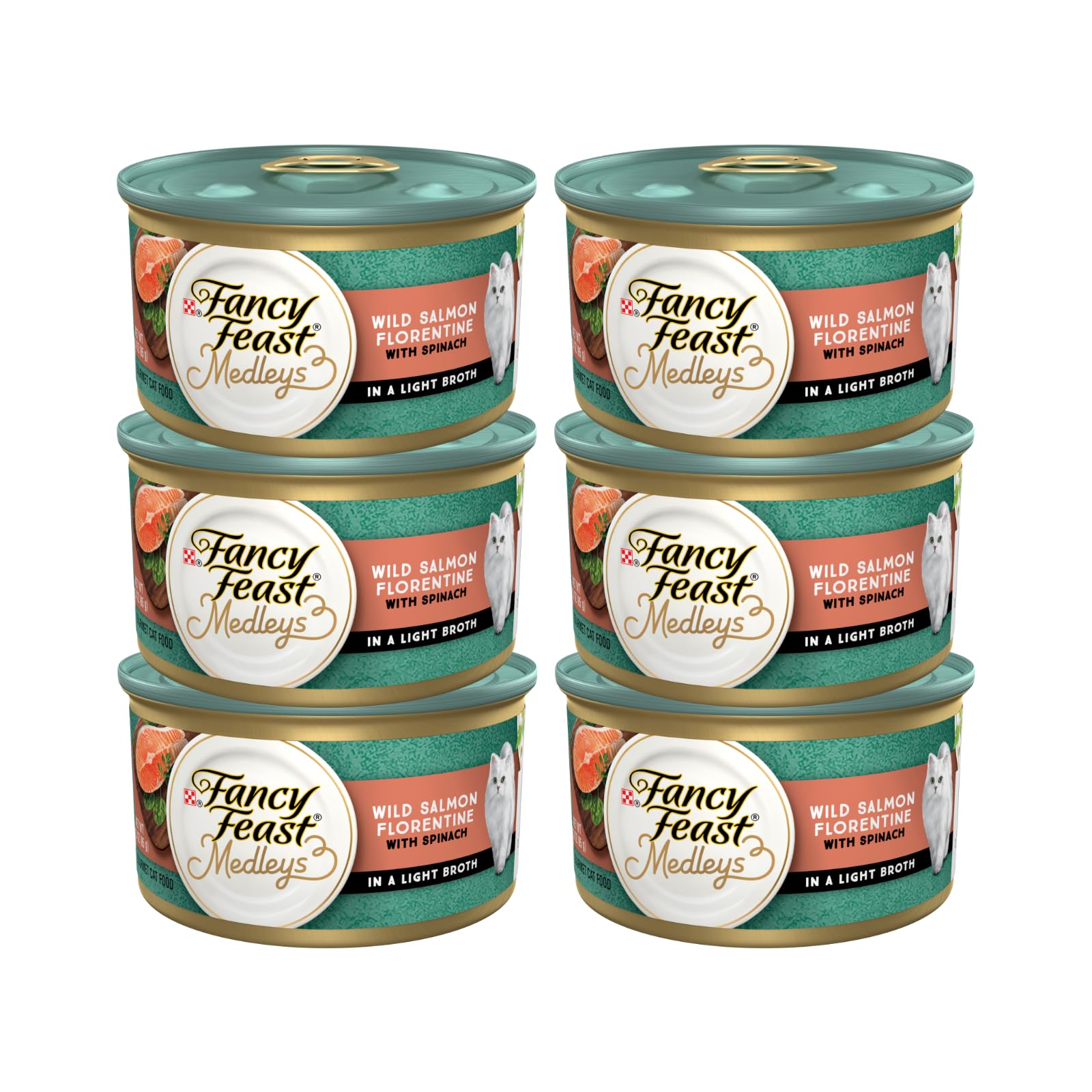 Fancy Feast Elegant Medleys, Wild Salmon Florentine with Garden Greens Wet Cat Food, 3 oz (Pack of 6)