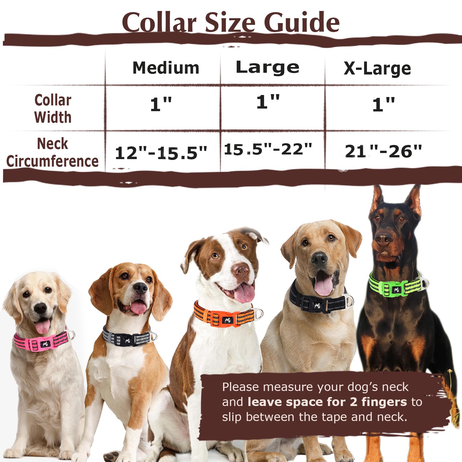 Maowuwujoz Soft Padded Reflective Large Dog Collars, Adjustable Durable Pet Collar With Quick Release Buckle For Walking, Runnin