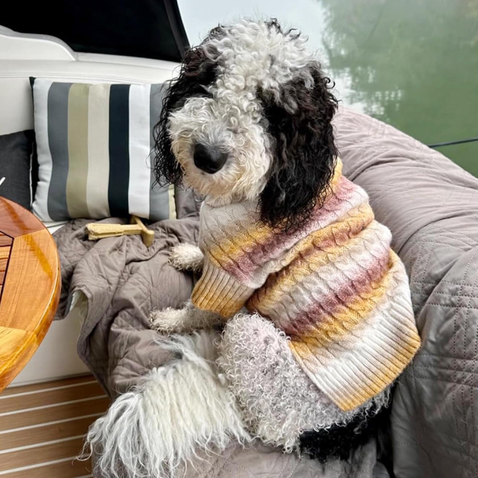 Kyeese Dog Sweater Cable Knit Thick Dog Knitwear Turtleneck Warm With Sleeves Dogs Sweater For Medium Dogs Gradient Color, Brown