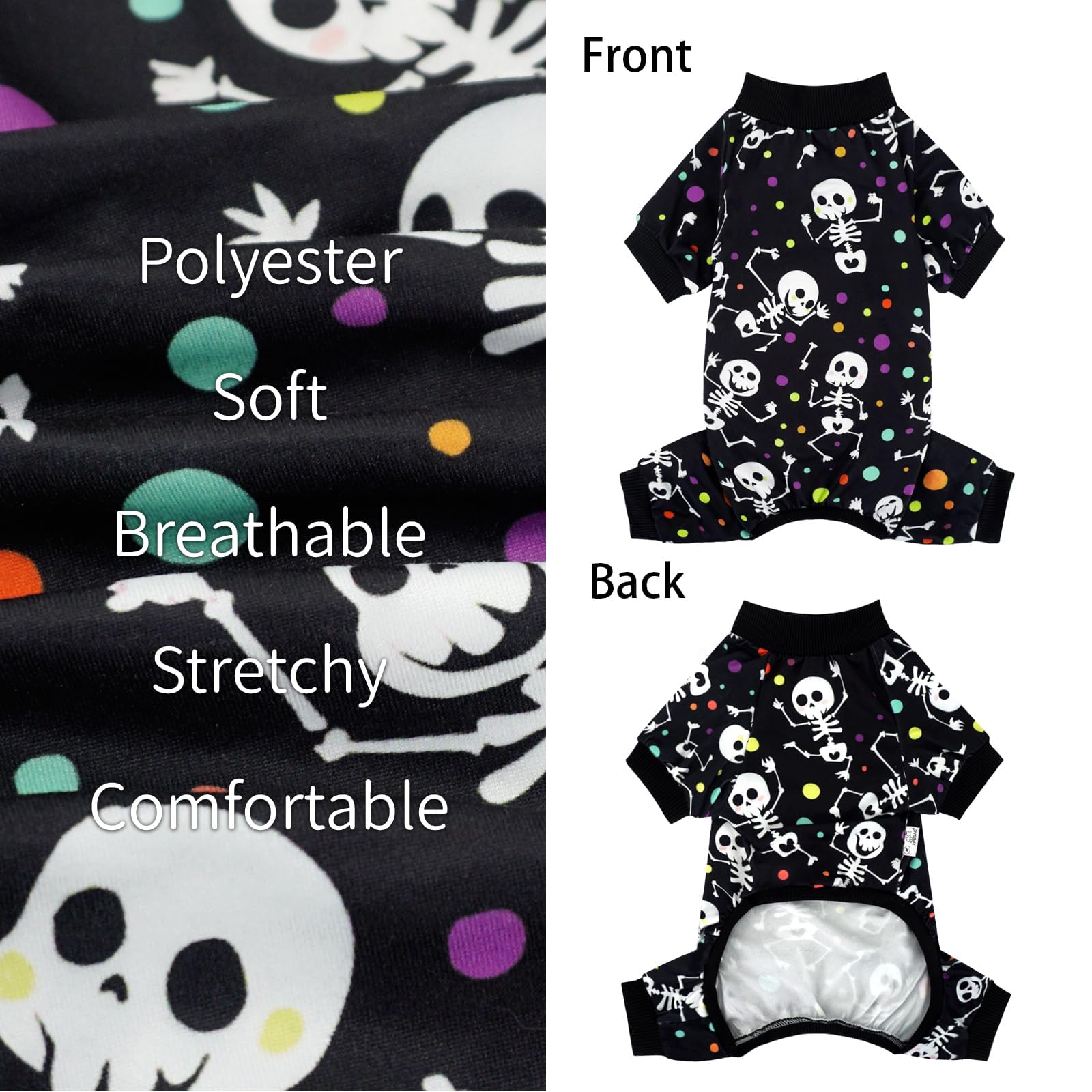 Xpudac Dog Halloween Pajamas For Small Medium Dogs Skull Costume Soft Puppy Clothes Pet Outfit Cat Jumpsuits, X-Small