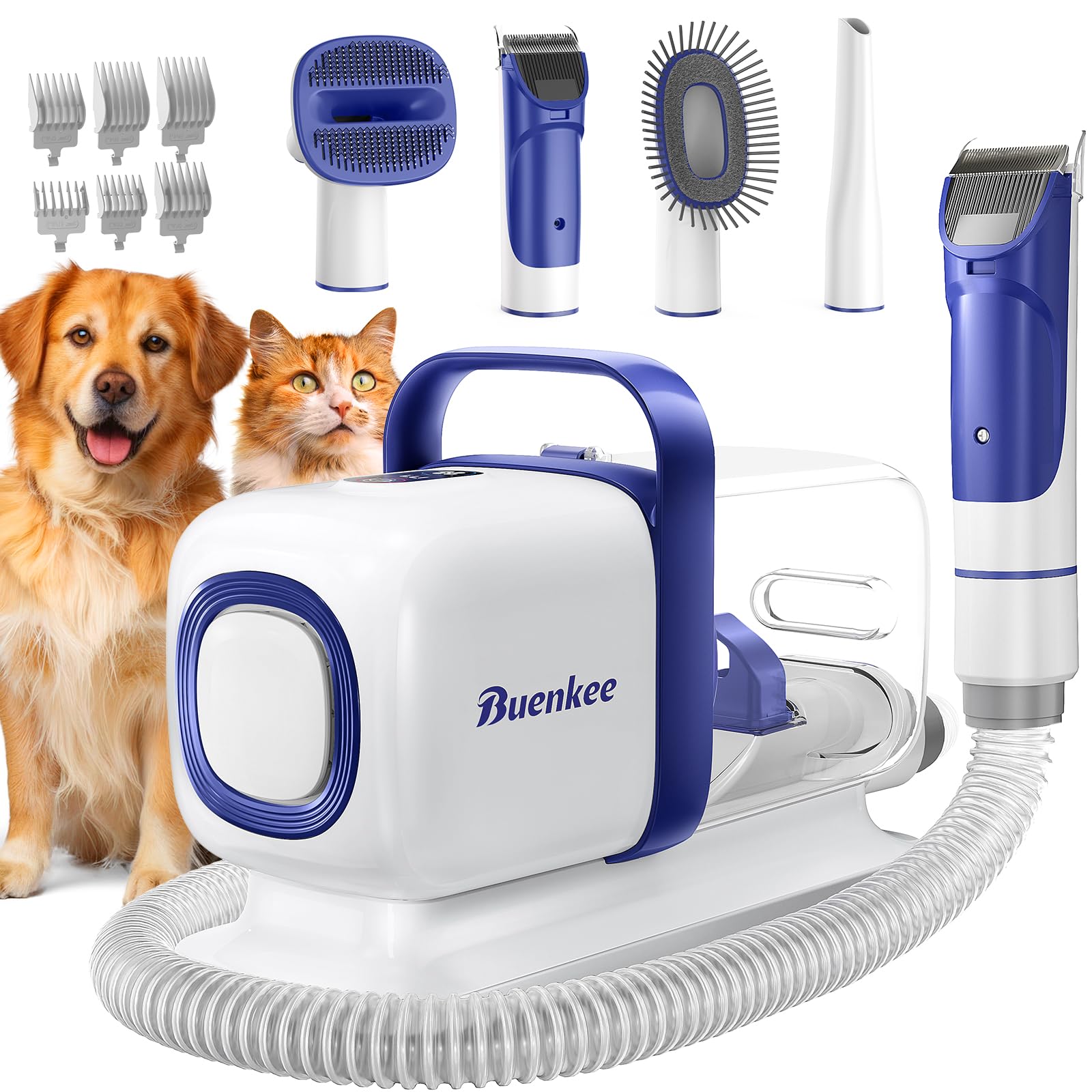 Buenkee Dog Grooming Kit With Vacuum, All-In-One Pet Grooming Vacuum For Dogs And Cats, Low Noise Pet Hair Clipper & Shedding Br