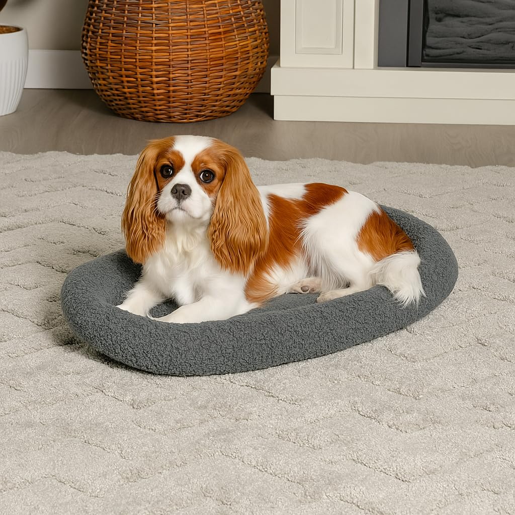Furhaven Dog Bed For Small Dogs & Indoor Cats, 100% Washable, Sized To Fit Crates - Sherpa Fleece Bolster Crate Pad - Gray, Smal
