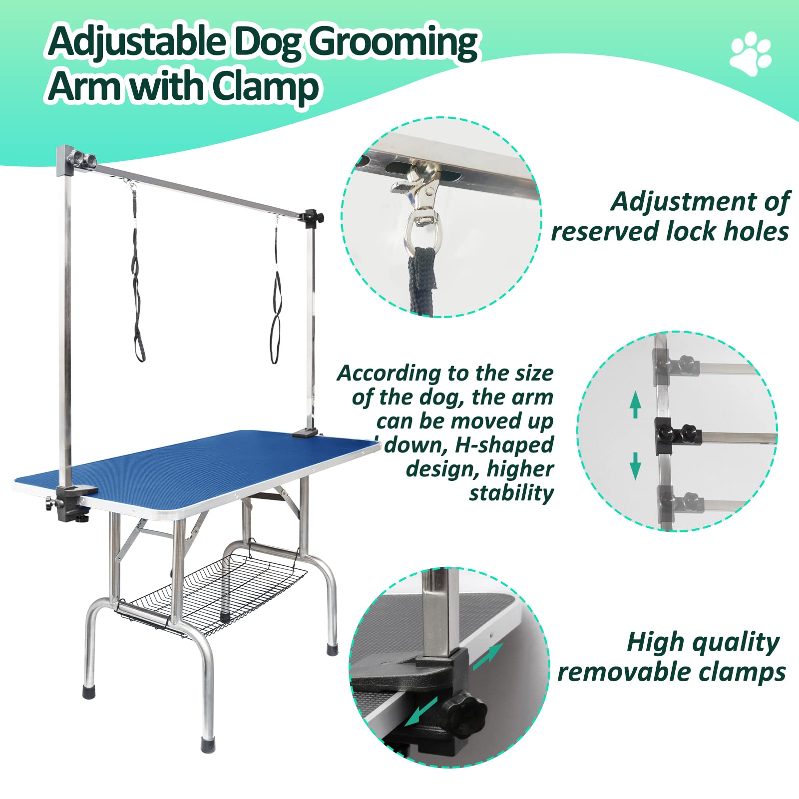 LOVMOR 46 Inch Dog Grooming Table,Adjustable Home Pet Grooming Tables with Arm/Noose/Mesh Tray