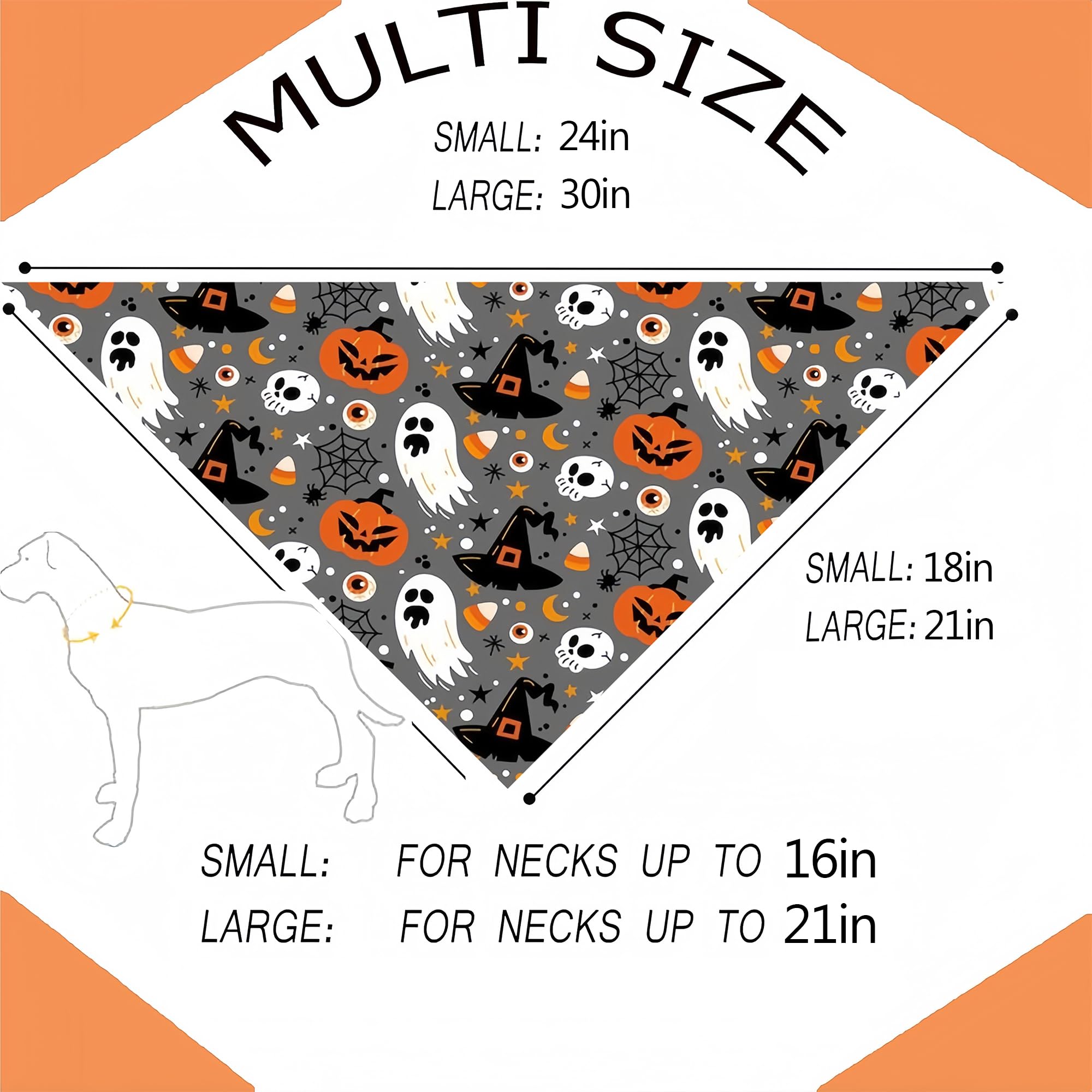 Cute Halloween Dog Bandanas 2 Pack, Pumpkin Cartoon Ghost Skeleton Spider Dog Scarf, Handkerchief Scarves Gifts For Puppy Large