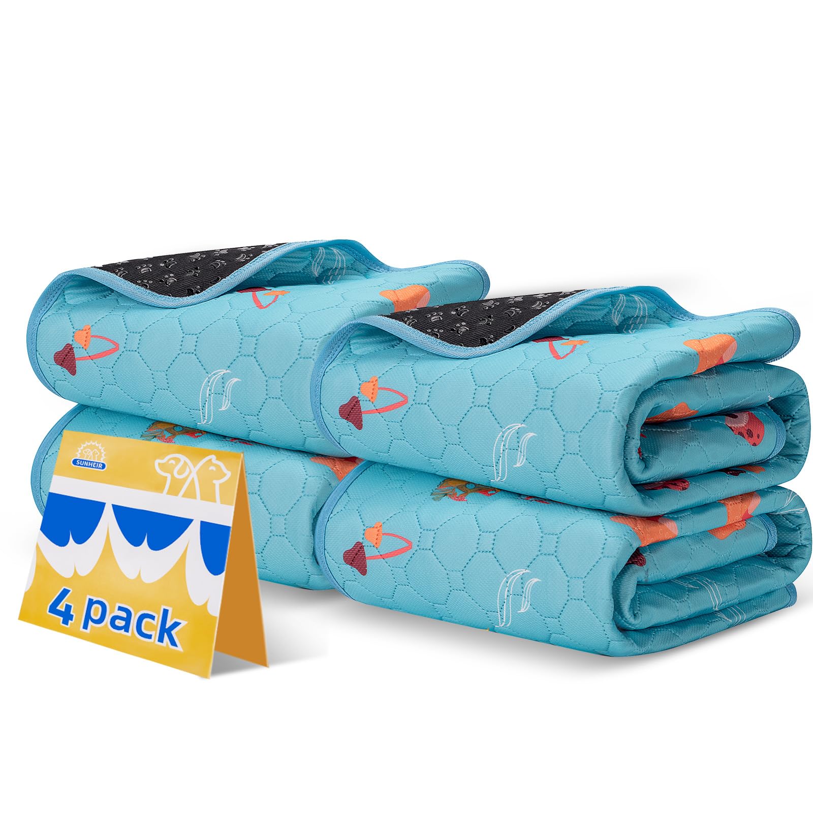 Sunheir Washable Pee Pads For Dogs, 4-Pack Reusable Puppy Pads, Waterproof Non-Slip Wee Wee Pad, Absorbent And Leakproof Trainin