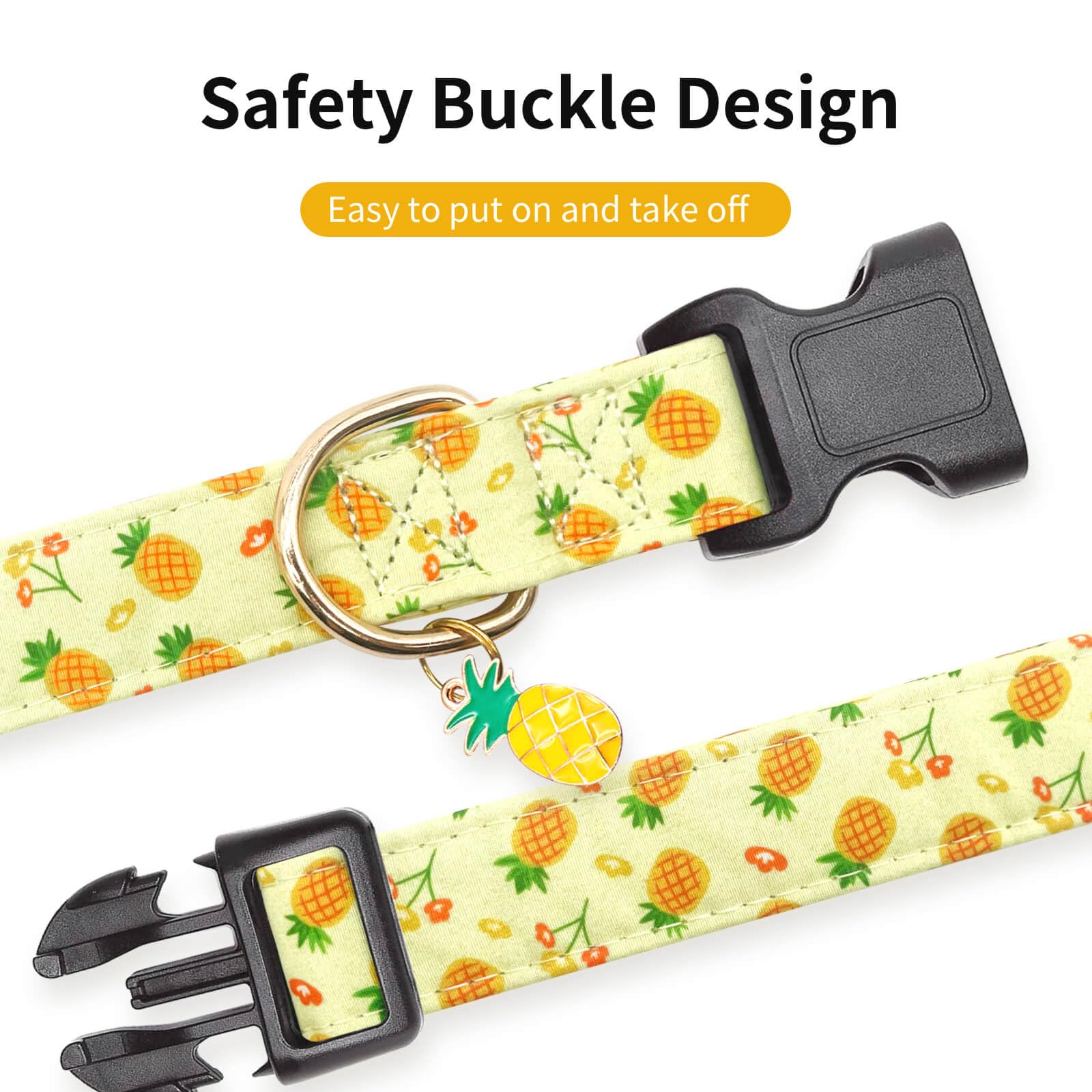 Gelwoo Cotton Dog Collar,Soft and Cute Puppy Collars with Pineapple Patterned Design for Girl Female Boy Dogs,Adjustable Buckle