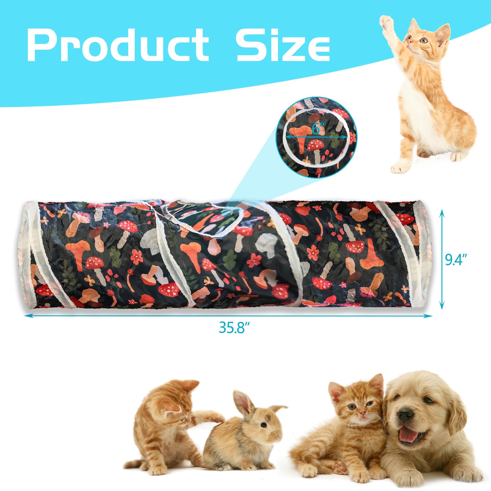 Cat Tunnel, 2-Way Cat Tunnels for Indoor Cats, Collapsible Cat Play Tunnel, Interactive Toy Maze Cat House with 2 Play Ball for