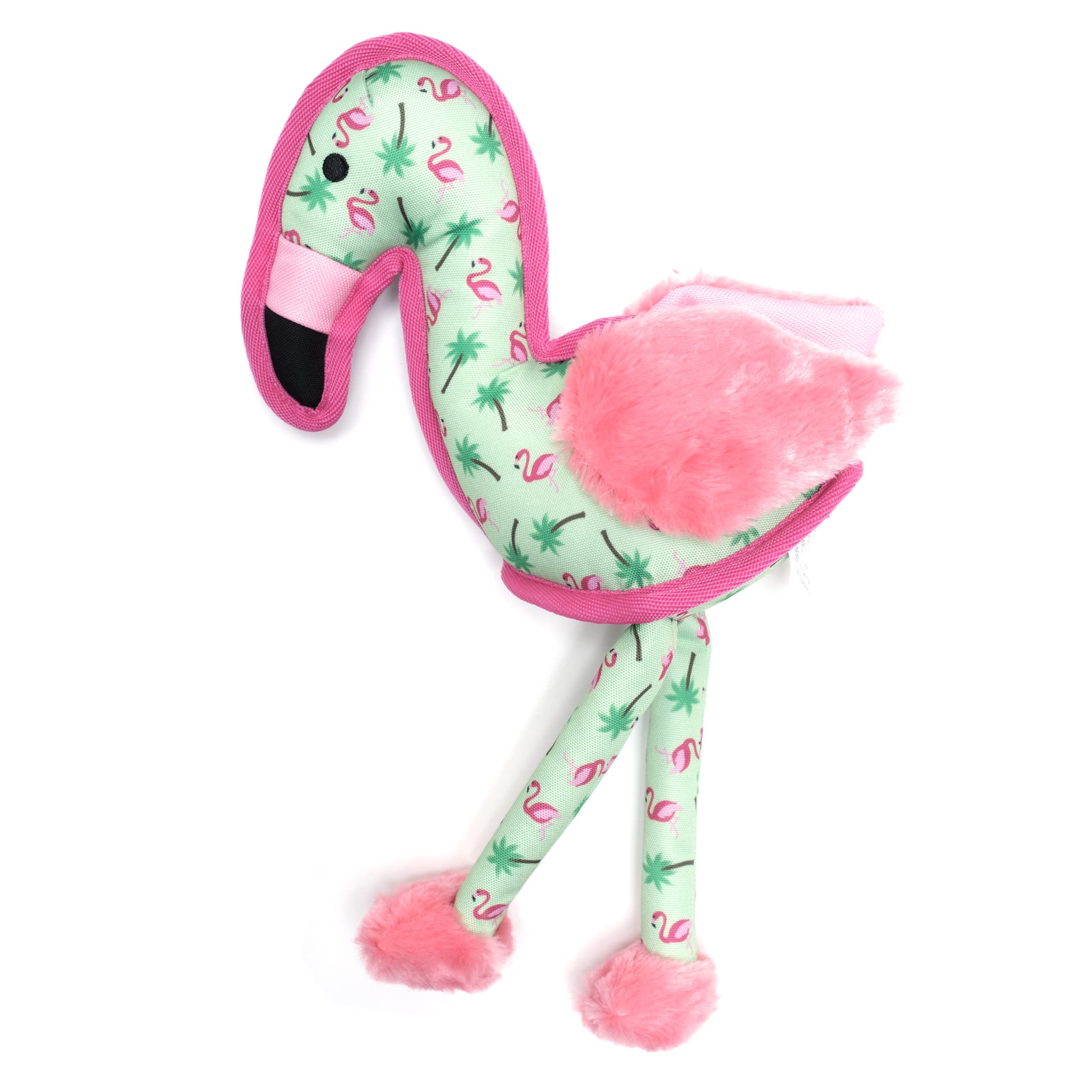 The Worthy Dog Flamingo Chew Toy Green/Pink, Fun Fetch Play With Squeaker For Dogs Durable Material For Aggressive Chewers-Large