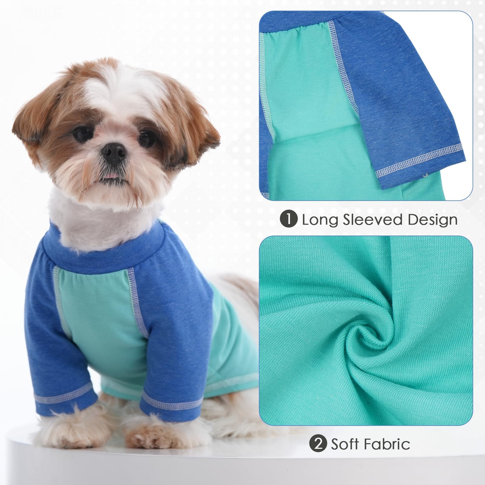 2 Pack Dog Shirts, Bluegreen, X-Small, Quick-Drying Raglan Sleeves, Soft Tee Shirt, Light And Breathable For Summer, Long Sleeve