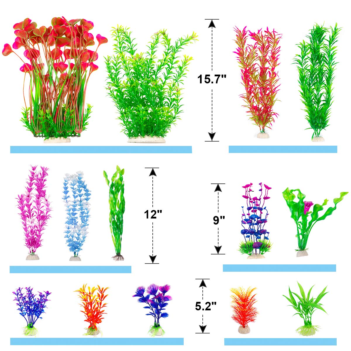 Cousduobe 30 Pack Artificial Aquarium Plants, Full Set Of Fish Tank Decorations, Various Sizes, Perfect Match (5.2 '-15.7') (30 Pack)
