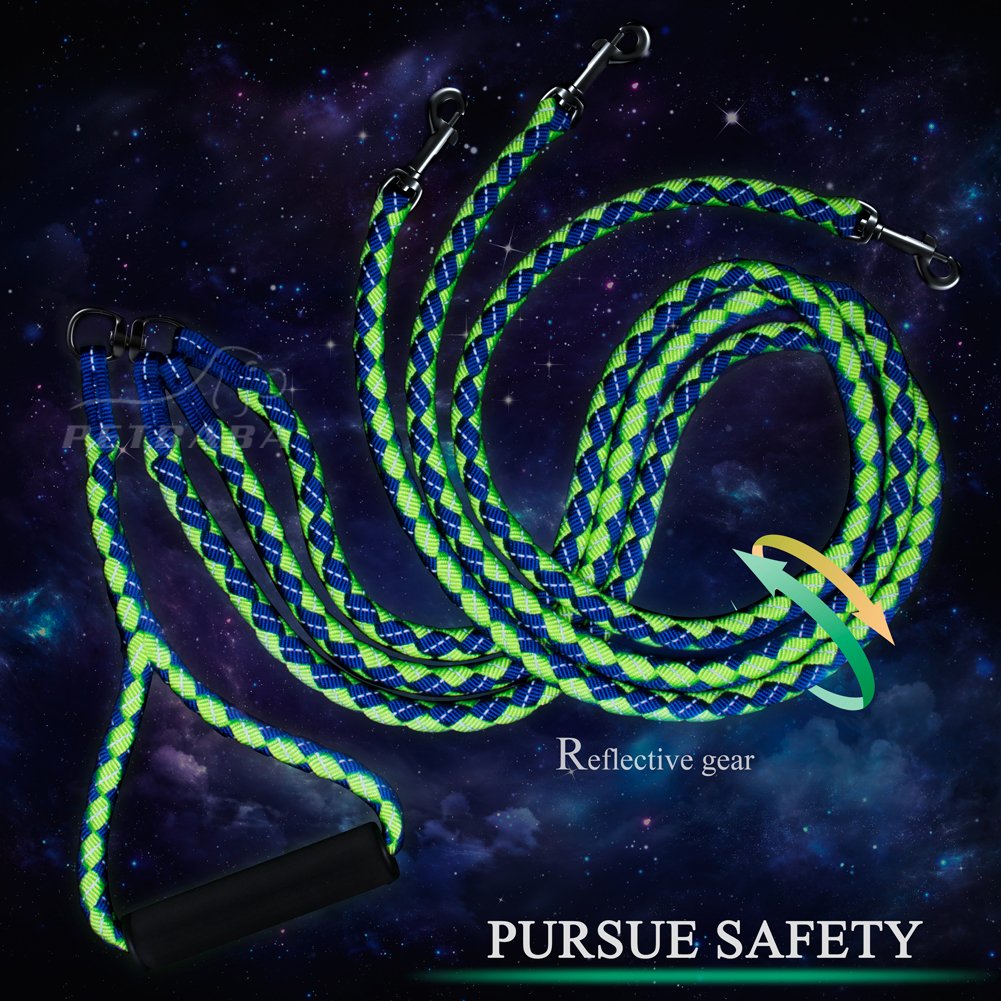 PETBABA 4.6ft No Tangle Dog Leash Coupler, Reflective Triple Lead for 3 Medium Large Dogs, Soft Padded Handle, Green