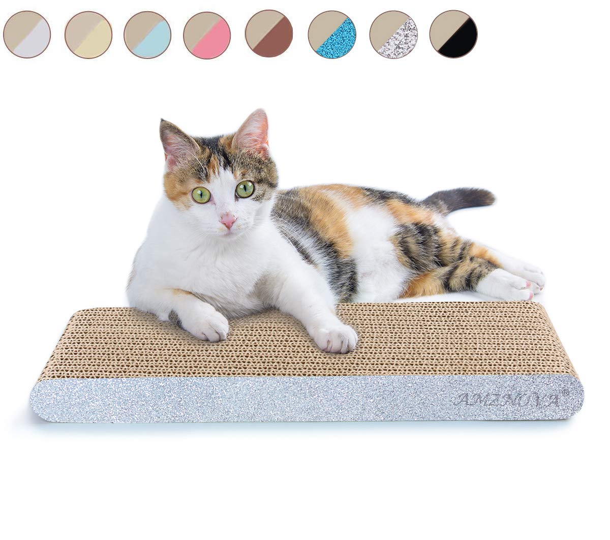 Amznova Cat Scratcher, Cardboard Cat Scratchers, Durable & Recyclable Scratch Pad, Colors Series, Narrow, Glitter Silver