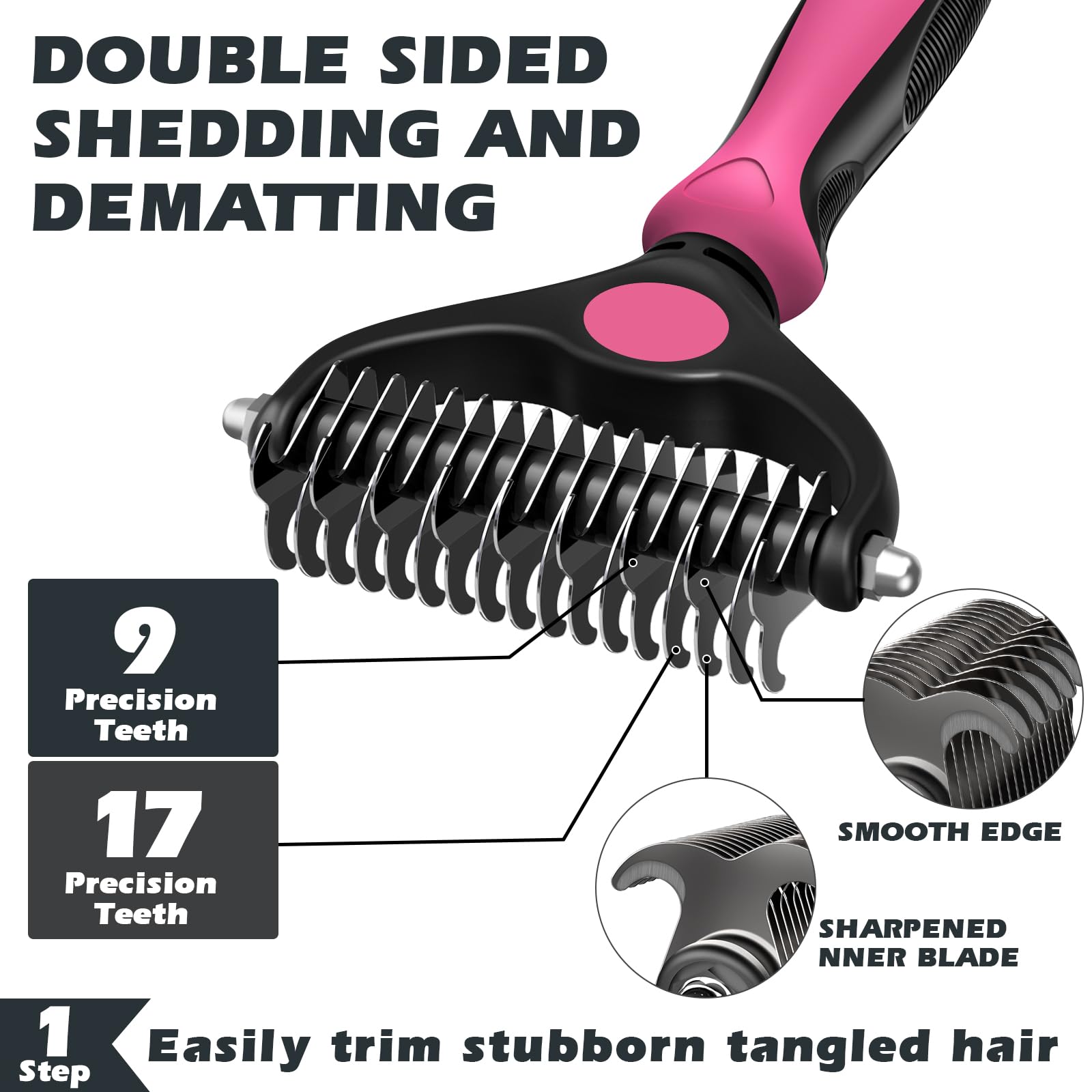 3PCS Self Cleaning Slicker Brush & Pet Grooming Rake & Bath Brush for Dogs,Cats and Horses | Double-Sided Dematting Comb & Skin